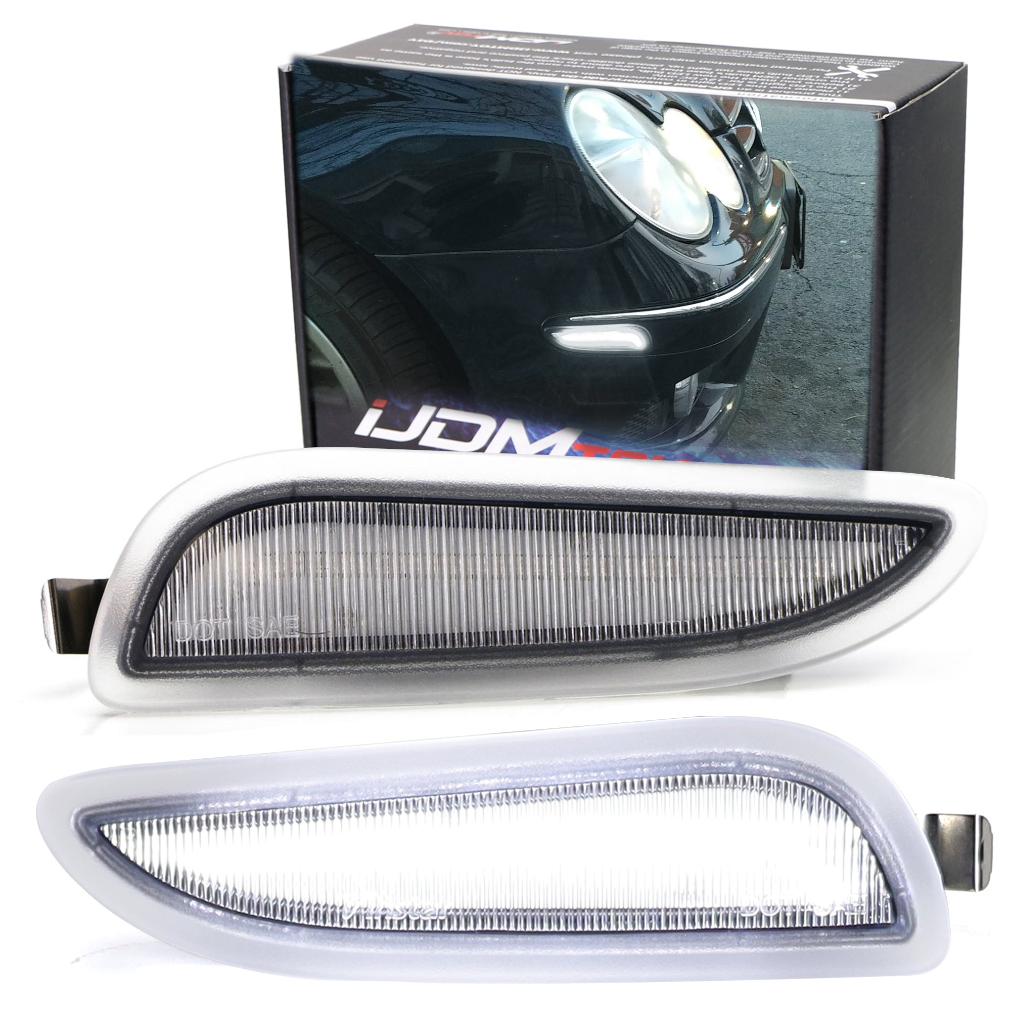 Clear Lens White LED Side Marker Lights for 2003-2009 Mercedes W209/C209 CLK - Enhanced Visibility & Safety for Night Driving & Custom Car Styling