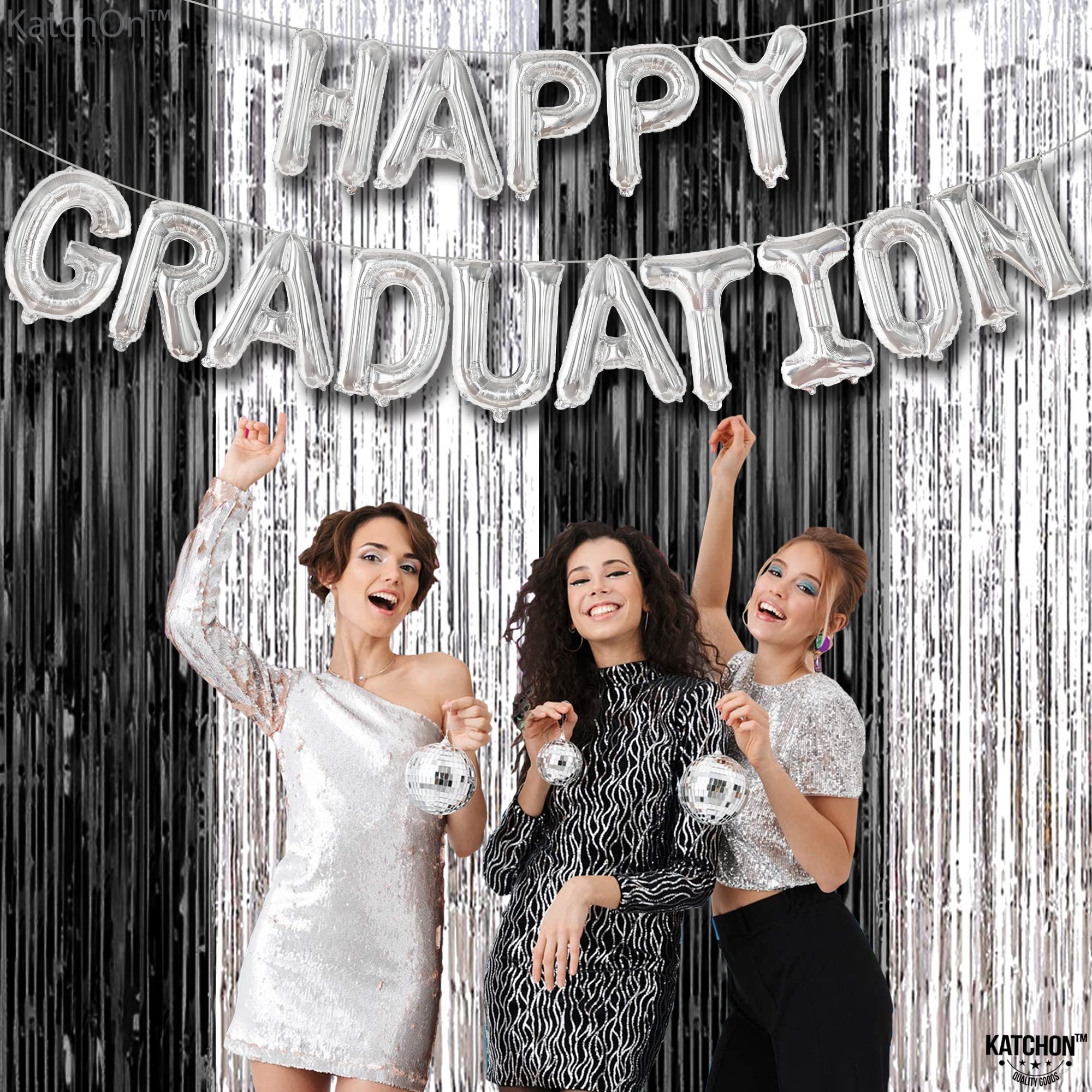 KatchOn 16 Inch Silver Graduation Balloons - Class of 2025 Foil Balloons for Graduation Party Decorations | Happy Graduation Decor, Graduation Ceremony, College Graduation Gifts, Photo Backdrop, Graduation Party Supplies