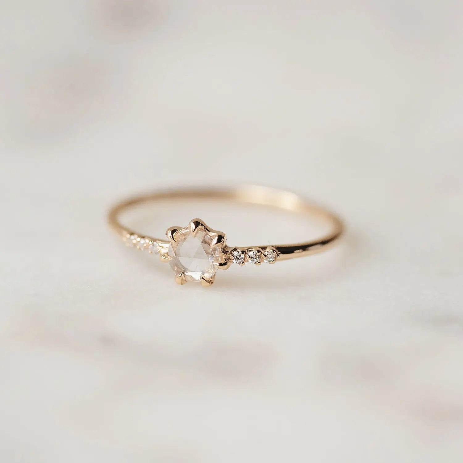 14K Yellow Gold Supernova Ring with White Diamonds - Elegant Stackable Ring for Women, Perfect for Weddings, Anniversaries & Everyday Wear