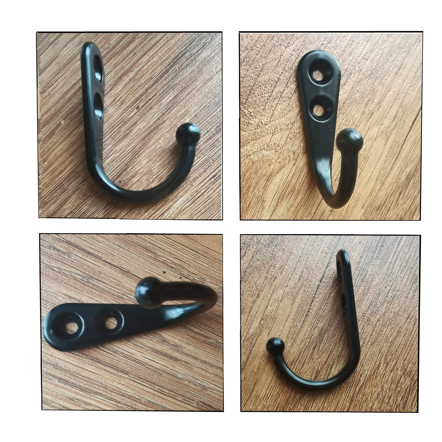 40 Pack Small Black Wall Mounted Coat Hooks - Vintage Style Double Hole Metal Hangers for Robes, Keys & Jewelry (Includes 80 Screws) - Perfect for Bedroom, Bathroom, Entryway & Closet Organization