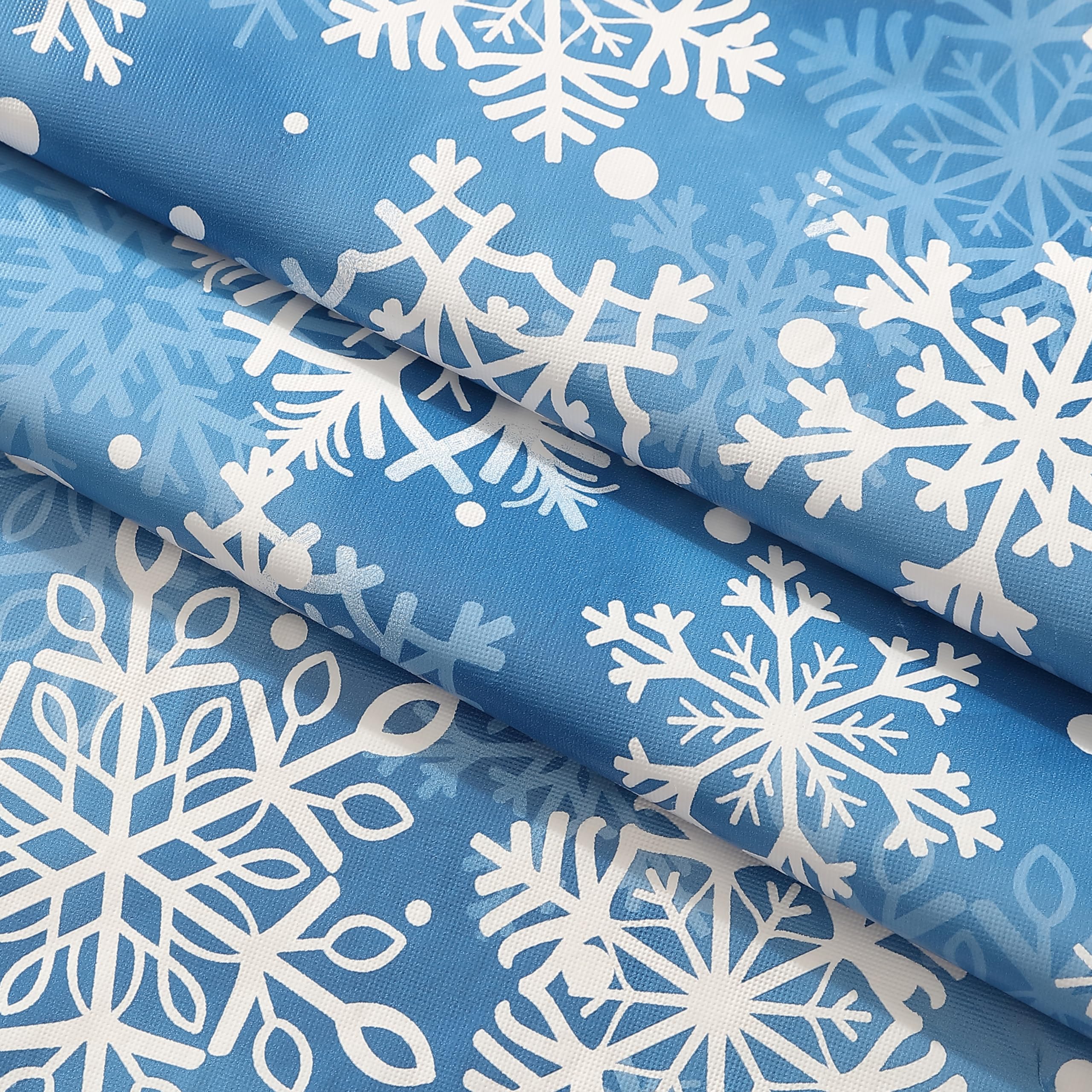Newbridge Winter Holiday Blue Snowflakes Vinyl Tablecloth with Flannel Backing - Crystal Snowflake Christmas Table Cover 60