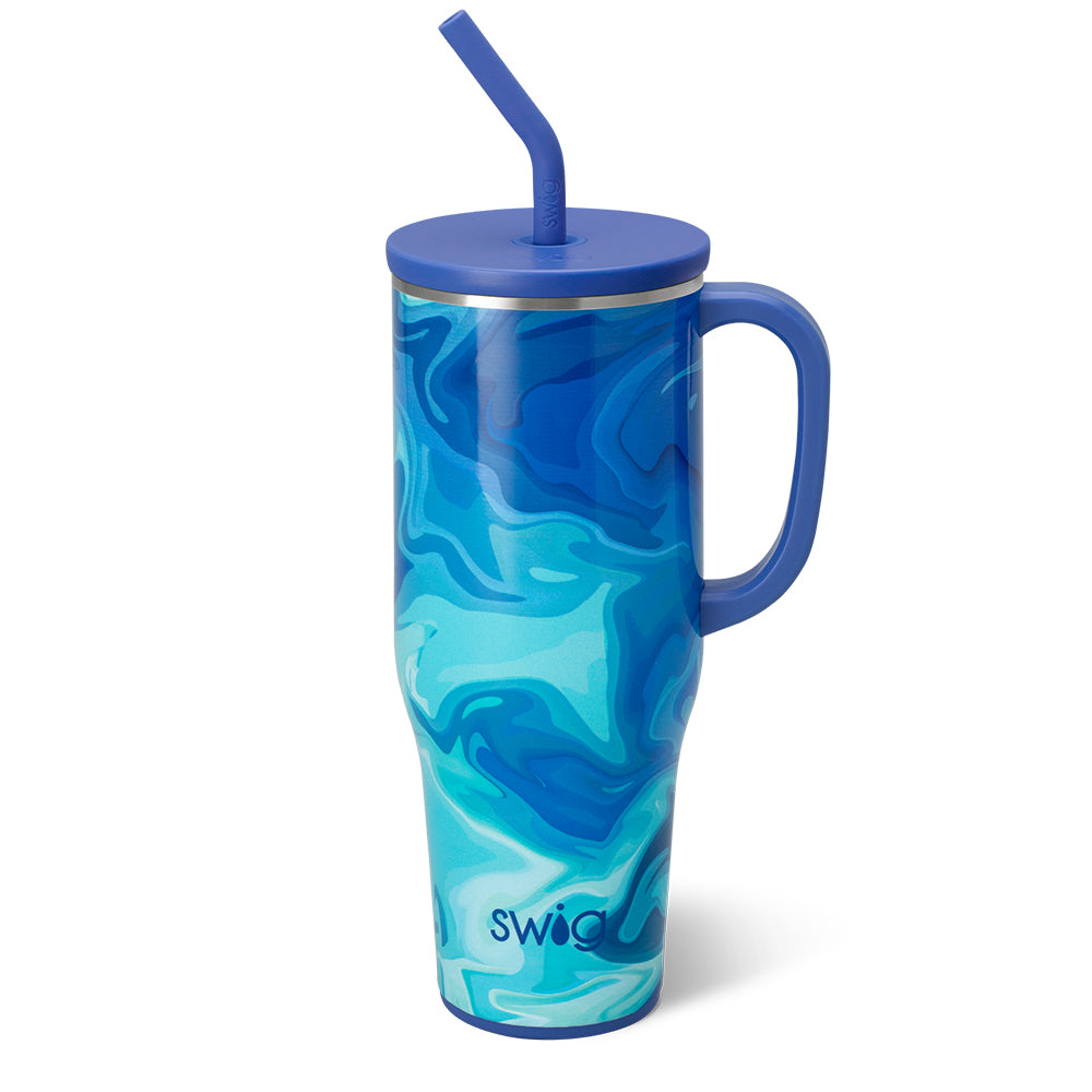 Blue Lagoon Mega Mug 40oz - Large Insulated Stainless Steel Tumbler with Lid & Straw - Perfect for Coffee, Tea, Iced Drinks at Home, Office, Gym or Travel