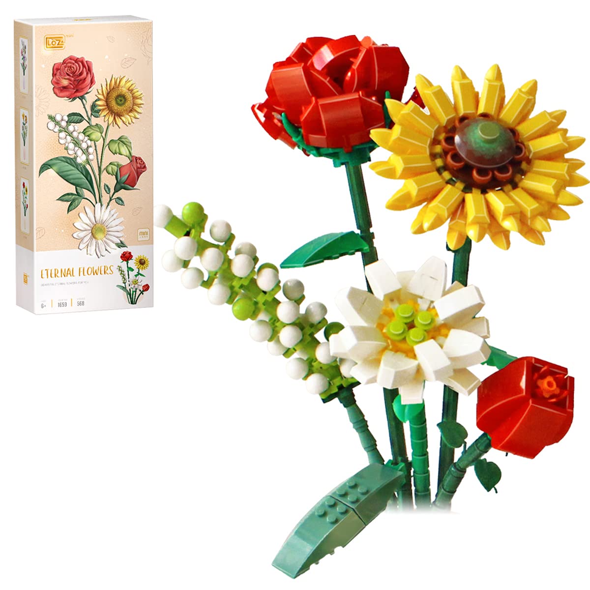 DIY Artificial Flower Bouquet Building Blocks Kit - 547pcs Pink Roses & 568pcs Sunflowers Botanical Collection Set for Adults & Teens (Not Lego Compatible) - Perfect for Home Decor, Gifts & Relaxing Creative Projects