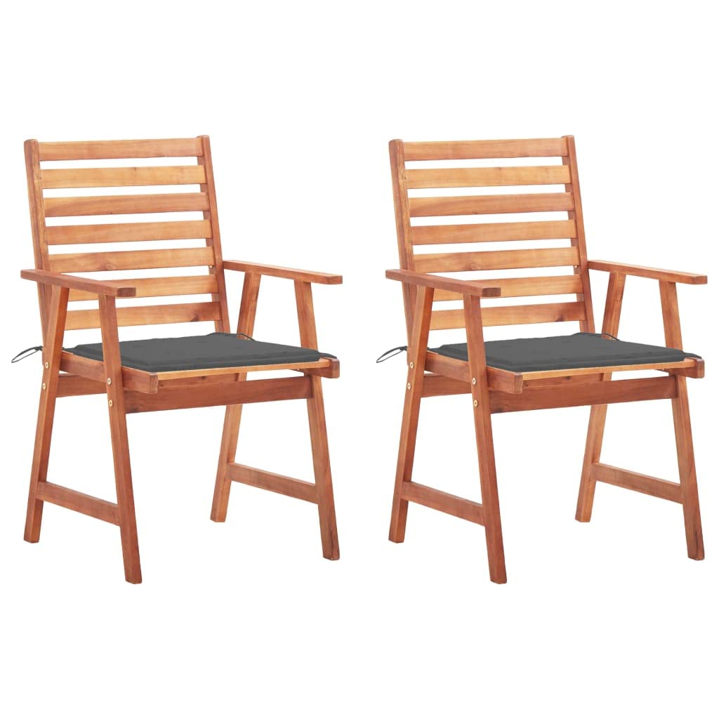 SKM Acacia Wood Patio Dining Chairs Set of 2 with Cushions - Outdoor Furniture for Garden, Deck, and Backyard Dining