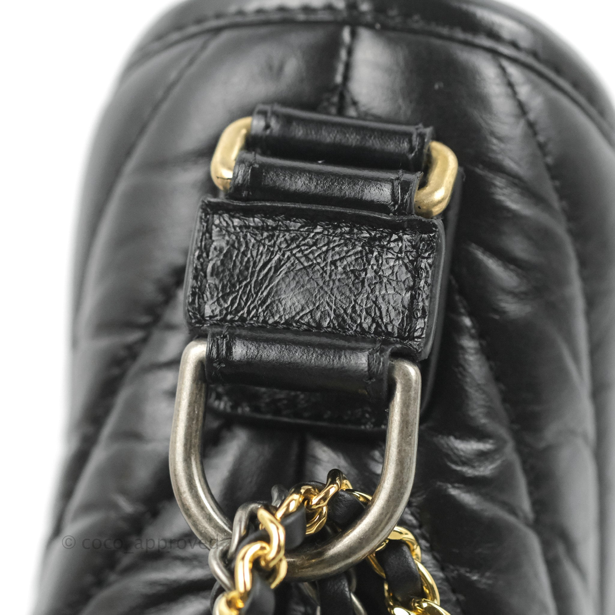Chanel Small Gabrielle Hobo Bag in Black Calfskin with Chevron Pattern & Mixed Hardware - Perfect for Everyday Use, Work & Special Occasions