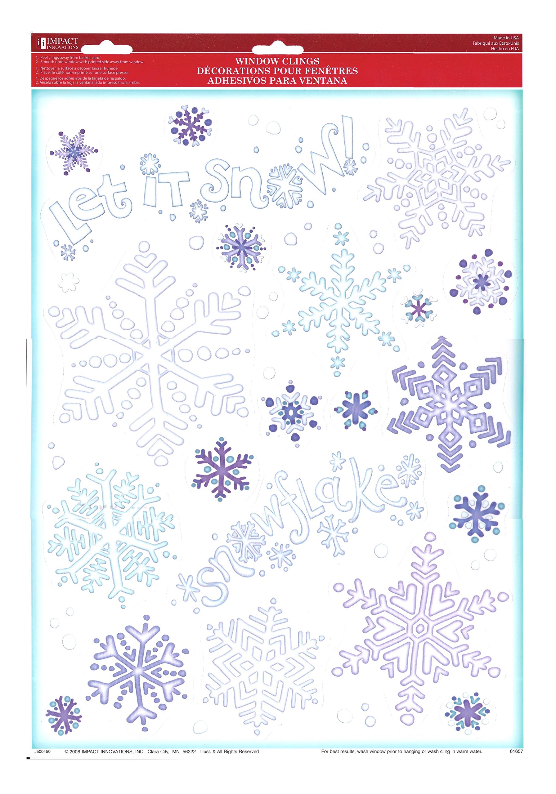 Snowflake Ice Blue Window Clings - Christmas Winter Decorative Window Stickers for Home, Office & Classroom Decor - Perfect for Holiday, Winter Party & Seasonal Decorations