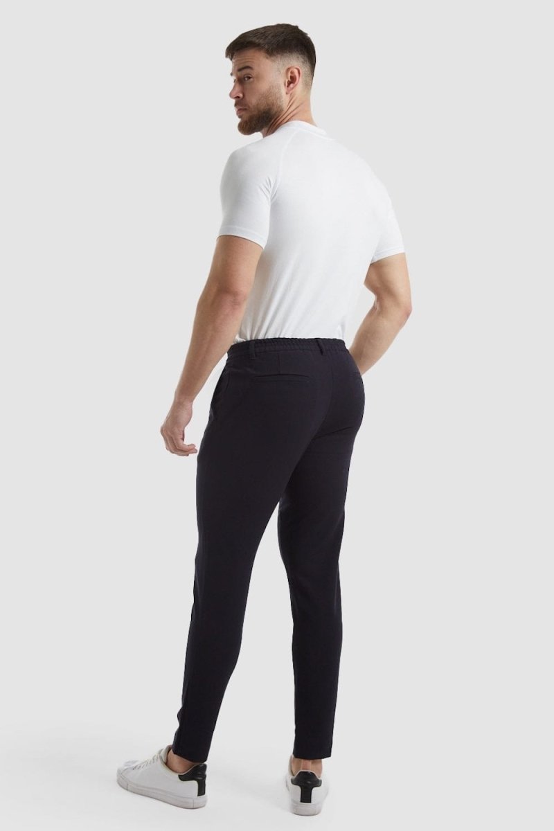 Navy Blue Cropped Pleated Pants for Women - High Waist Trousers with Side Pockets | Perfect for Office Wear, Casual Outfits & Spring Fashion