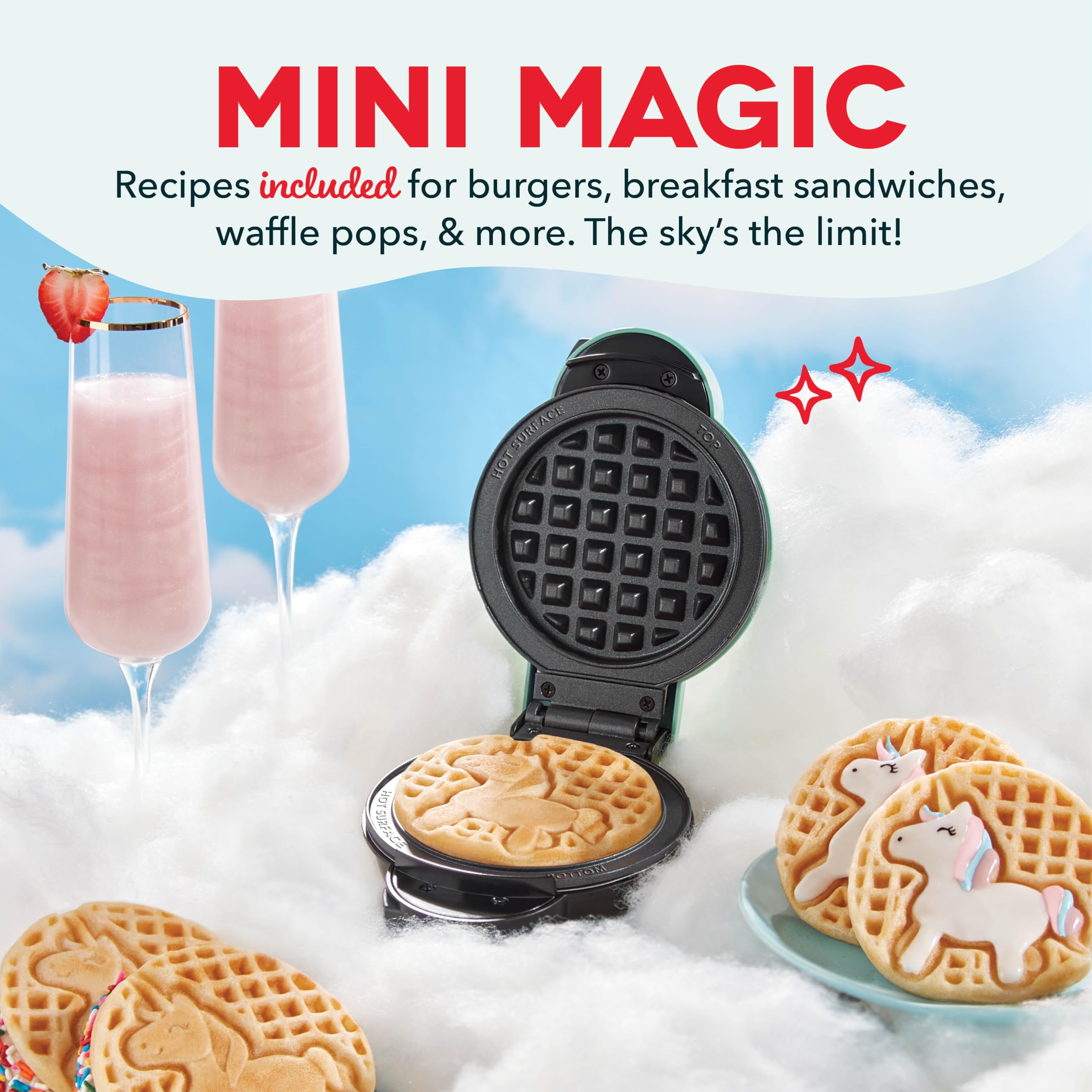 DASH Multimaker Mini System - 4-in-1 Waffle Maker with 6 Removable Nonstick Plates (4-inch), Compact Waffle Iron & Griddle for Kids & Families - Perfect for Breakfast, Snacks, and Party Treats - Aqua Color