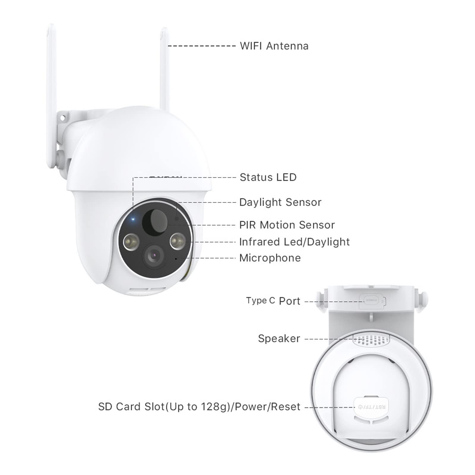 3MP Solar Security Camera with Rechargeable Battery & 360° Spotlight - Wireless Outdoor Surveillance with PIR Human Detection - Weatherproof for Home, Yard & Business Protection (White)