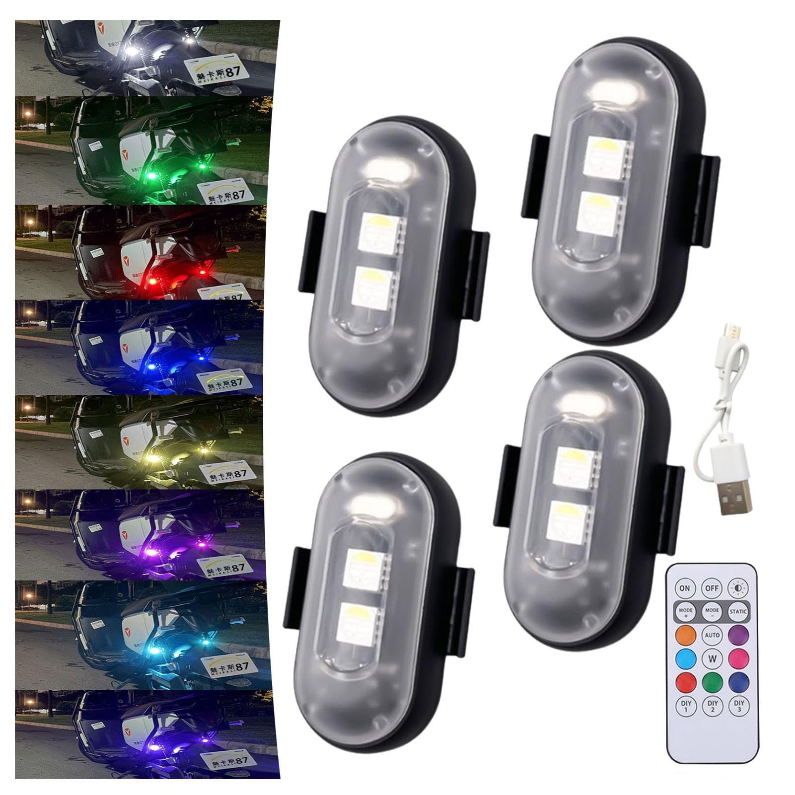 Lilyrhyme Summer LED Lights for Car Interior - 4PCS Wireless Remote Control Strobe Lights with Multi-Color Options | Perfect for Car Decor, Parties & Night Driving