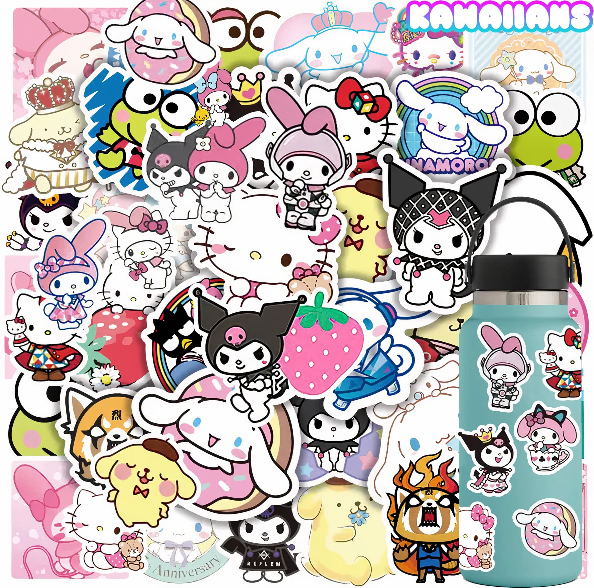 KAWAIIANS 100Pcs Kawaii Stickers - Cute Japanese Anime Character Decals for Kids, Teens, Girls & Adults - Waterproof Vinyl Stickers for ID Holders, Laptops, Journals & Scrapbooking (100-Piece Set)