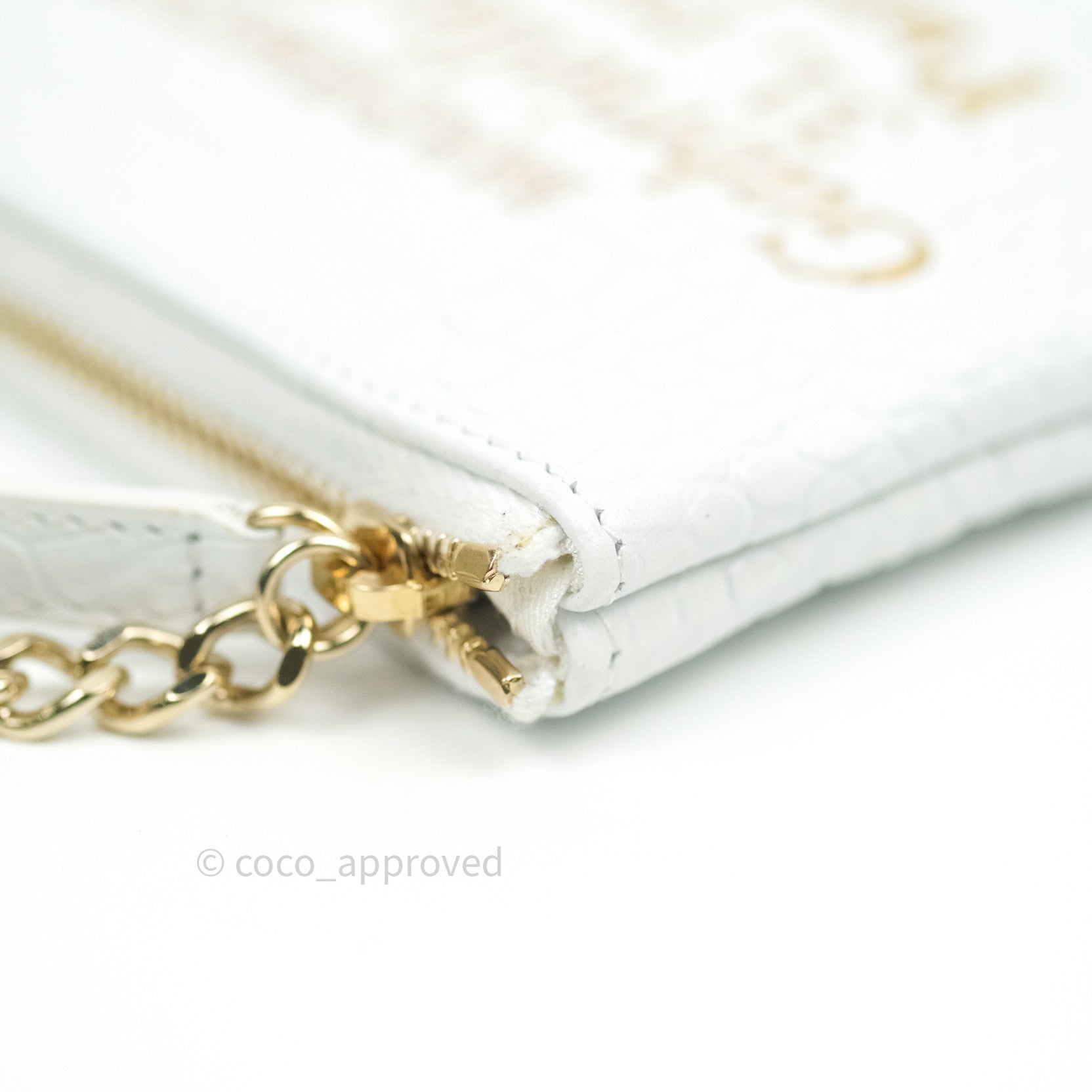 Chanel Calfskin Crocodile Embossed Mini O Case in White Gold - Luxury Crossbody Bag for Women, Perfect for Parties & Evening Events