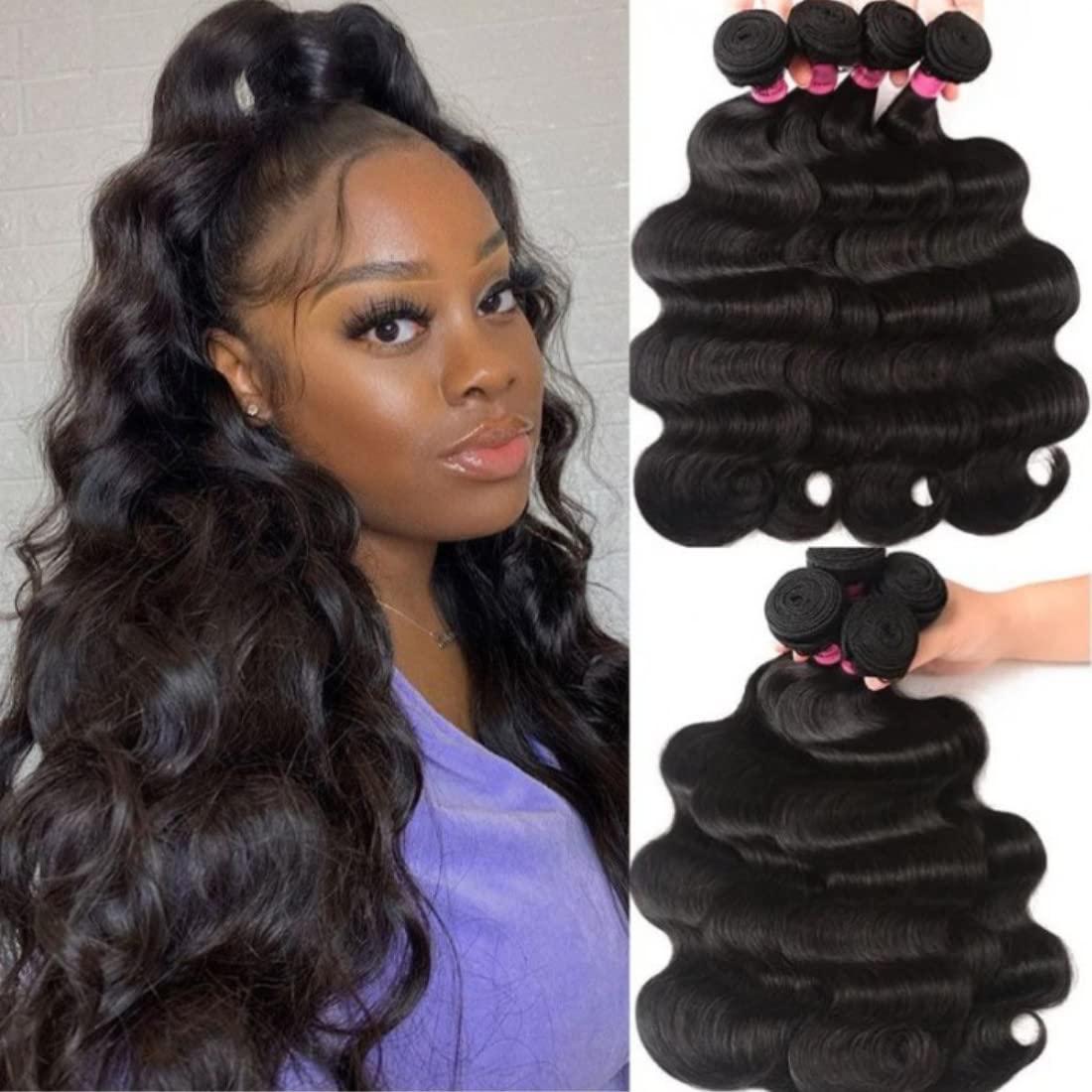 Beauty Forever Indian Body Wave Hair Extensions - 4 Bundles 100% Unprocessed Virgin Human Hair Weaves, Natural Color (16 18 20 22 Inch), 95-100g per Bundle | Perfect for Daily Styling, Special Occasions & Salon-Quality Looks