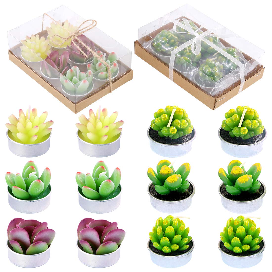 Glarks 12-Pack Succulent Cactus Candles - Decorative Flameless LED Candles for Home Decor, Wedding Centerpieces, Birthday Parties & DIY Gifts - Perfect for Valentine's Day, Spa Nights & Romantic Ambiance