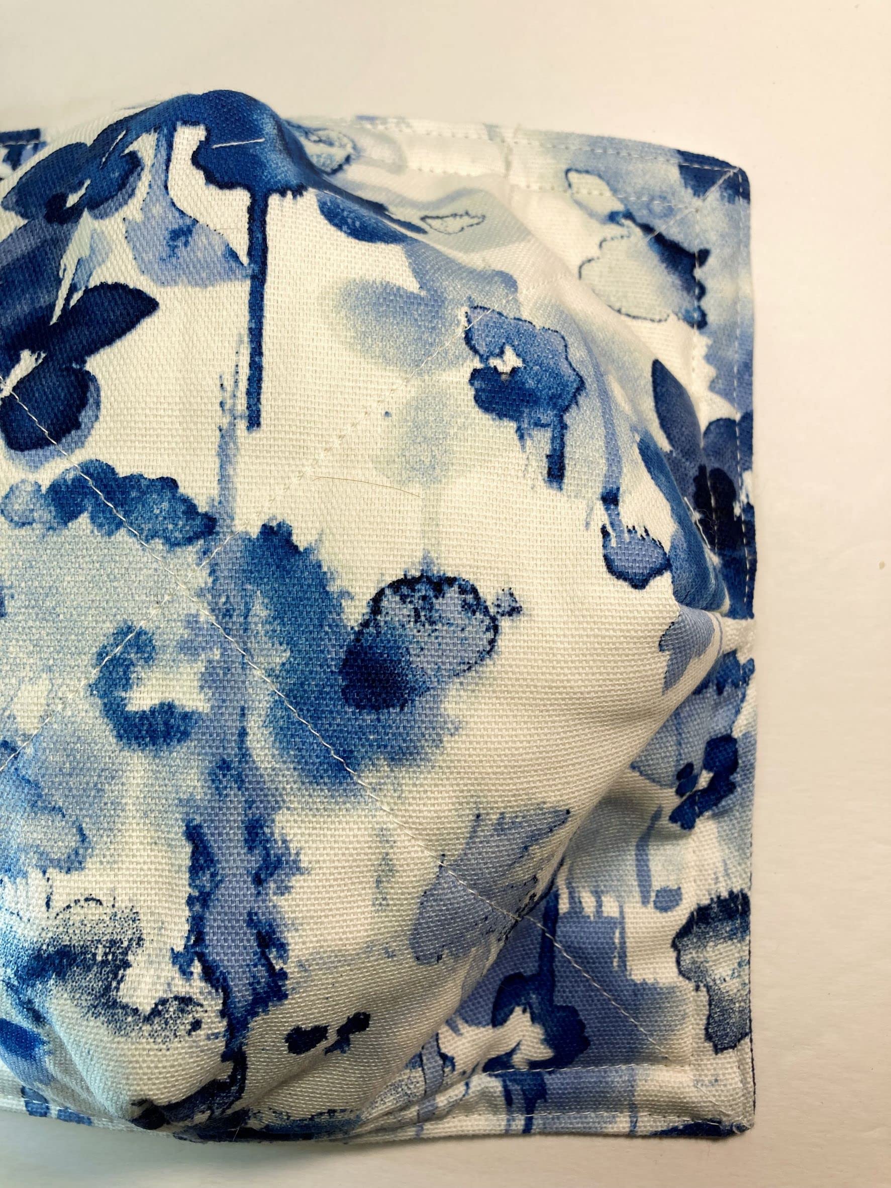 2-Pack Cotton Bowl Cozies - Microwave & Oven Safe Hot Pads for Bowls (8.5 Inches) - Watercolor Blue & White Design - Perfect for Serving Hot Soups, Stews, and Baking Dishes