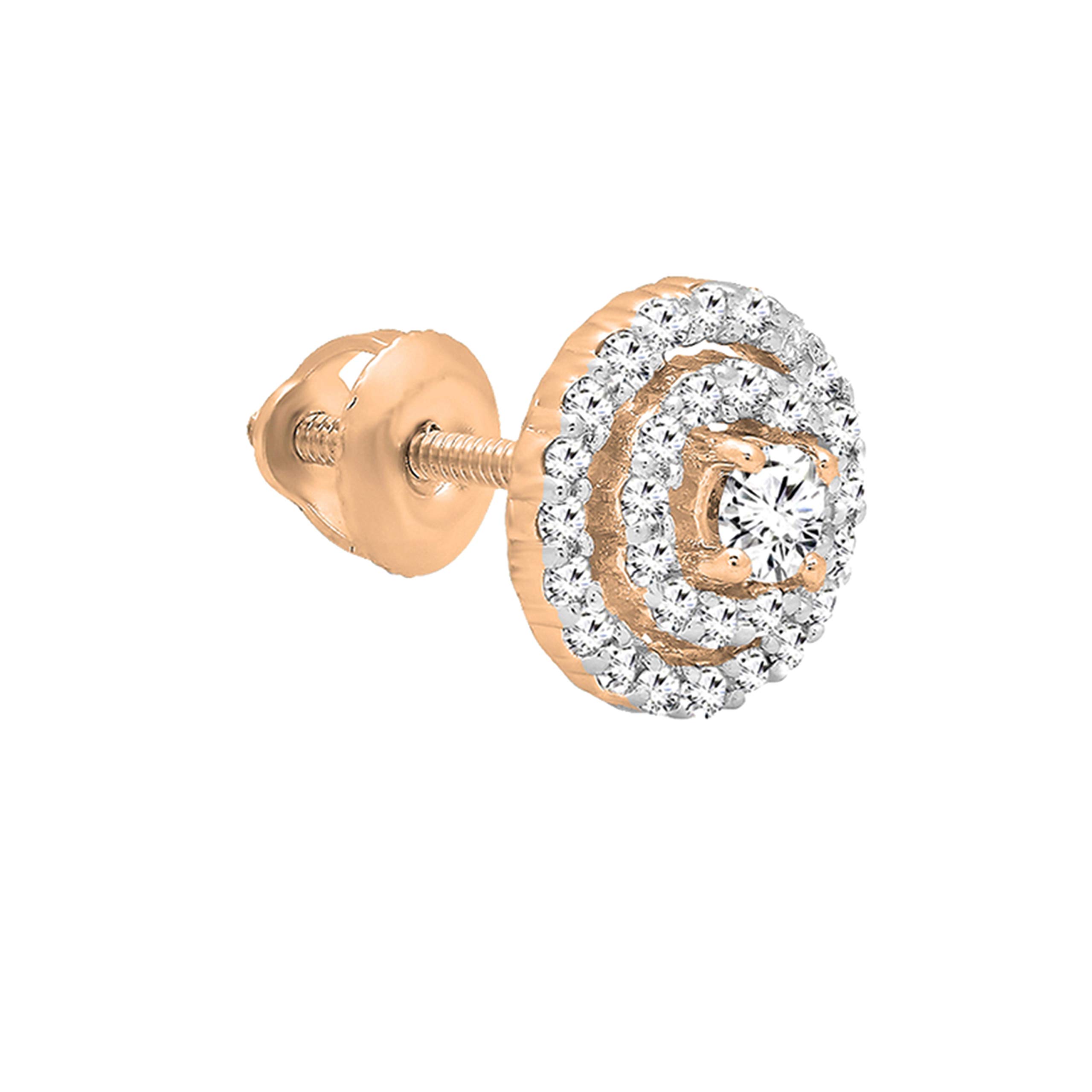 10K Gold Round White Diamond Flower Cluster Stud Earrings for Women - Dazzlingrock Collection (1 Piece) | Perfect for Weddings, Parties & Special Occasions
