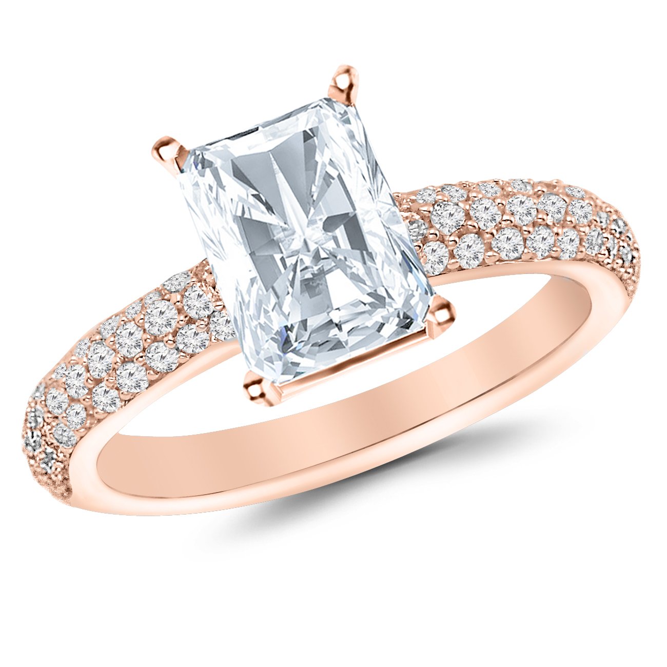 1.5 Ctw 14K White Gold Triple Row IGI Certified Radiant Cut Diamond Engagement Ring (1 Ct Center, F-G Color, SI1-SI2 Clarity) - Perfect for Proposals, Anniversaries & Special Occasions