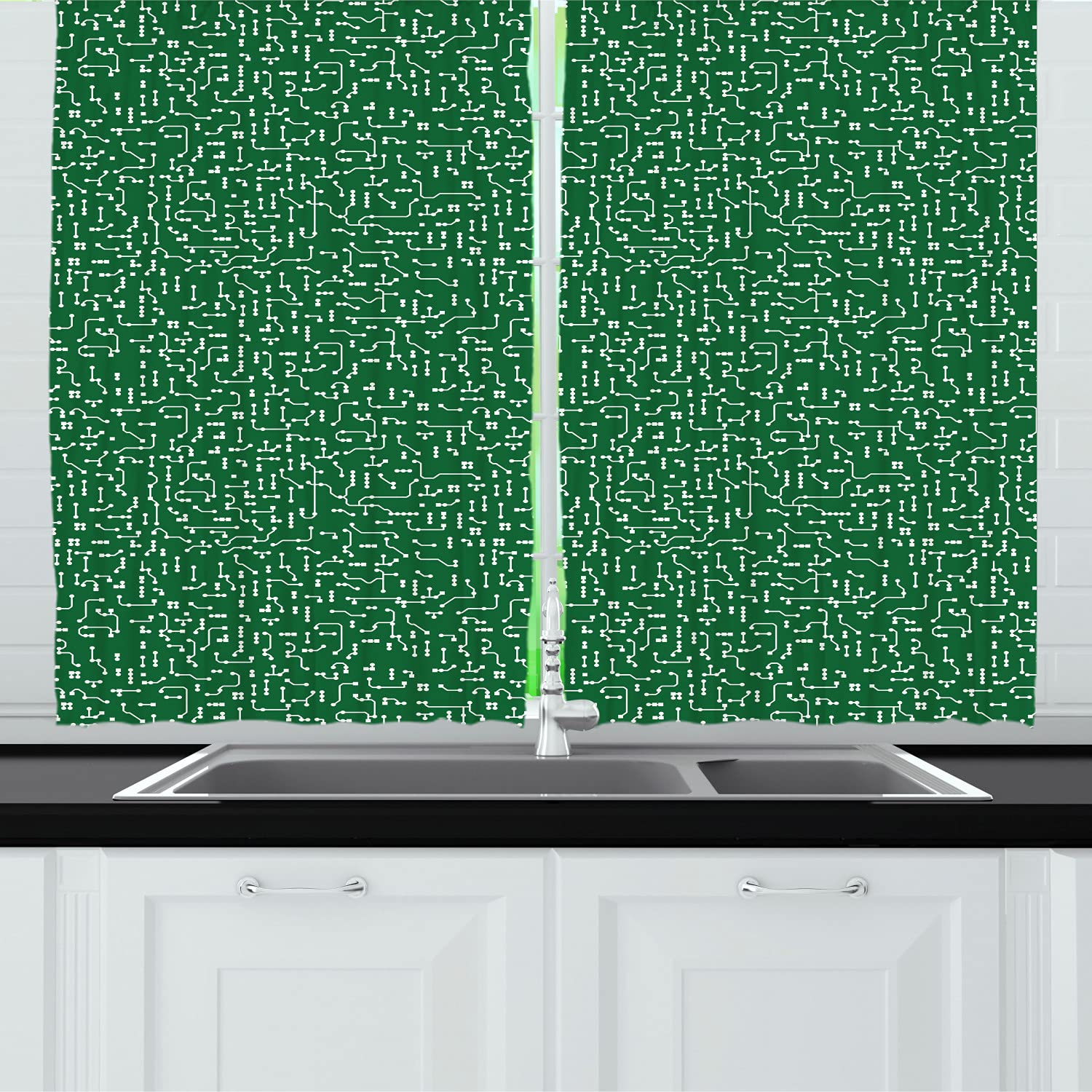 Ambesonne Circuit Board Print Kitchen Curtains - Binary Code Pattern Blackout Drapes with Rod Pocket, 55