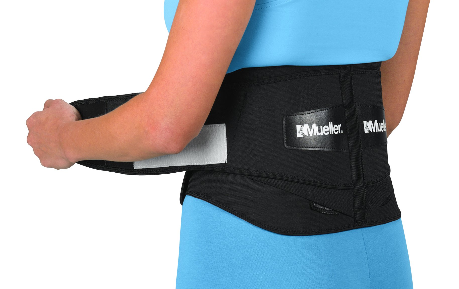 Mueller Adjustable Lumbar Back Brace with Removable Pad - Lower & Upper Back Pain Relief Support for Men & Women - Sciatica, Scoliosis Support - Black - Perfect for Office Work, Sports & Post-Surgery Recovery
