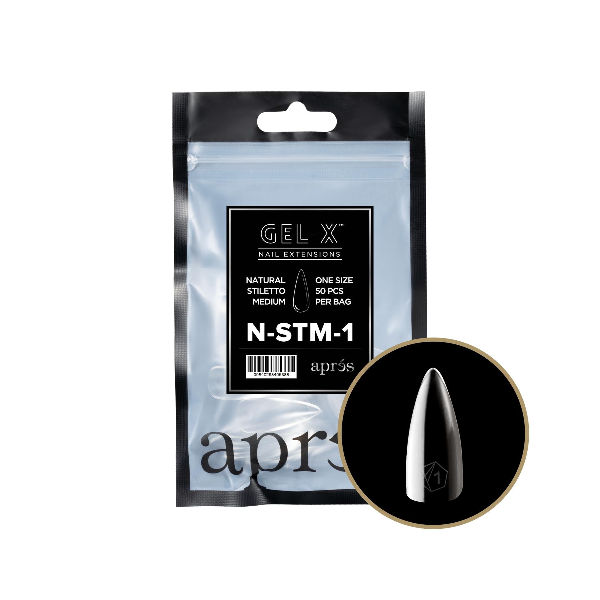 Apres Gel X 2.0 Refill Bags - Natural Stiletto Medium Size 1 (50 Pcs) | Professional Nail Extension Kit for Salon & Home Manicure | Perfect for DIY Nail Art, Special Occasions & Everyday Wear