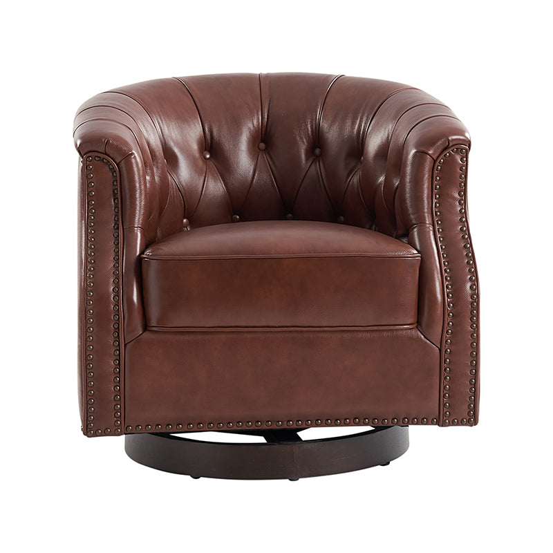 Morris Chesterfield Traditional Rocker Button Tufted Swivel Chair - Classic Leather Upholstered Recliner for Living Room, Office & Study - Perfect for Relaxing, Reading & Entertaining Guests