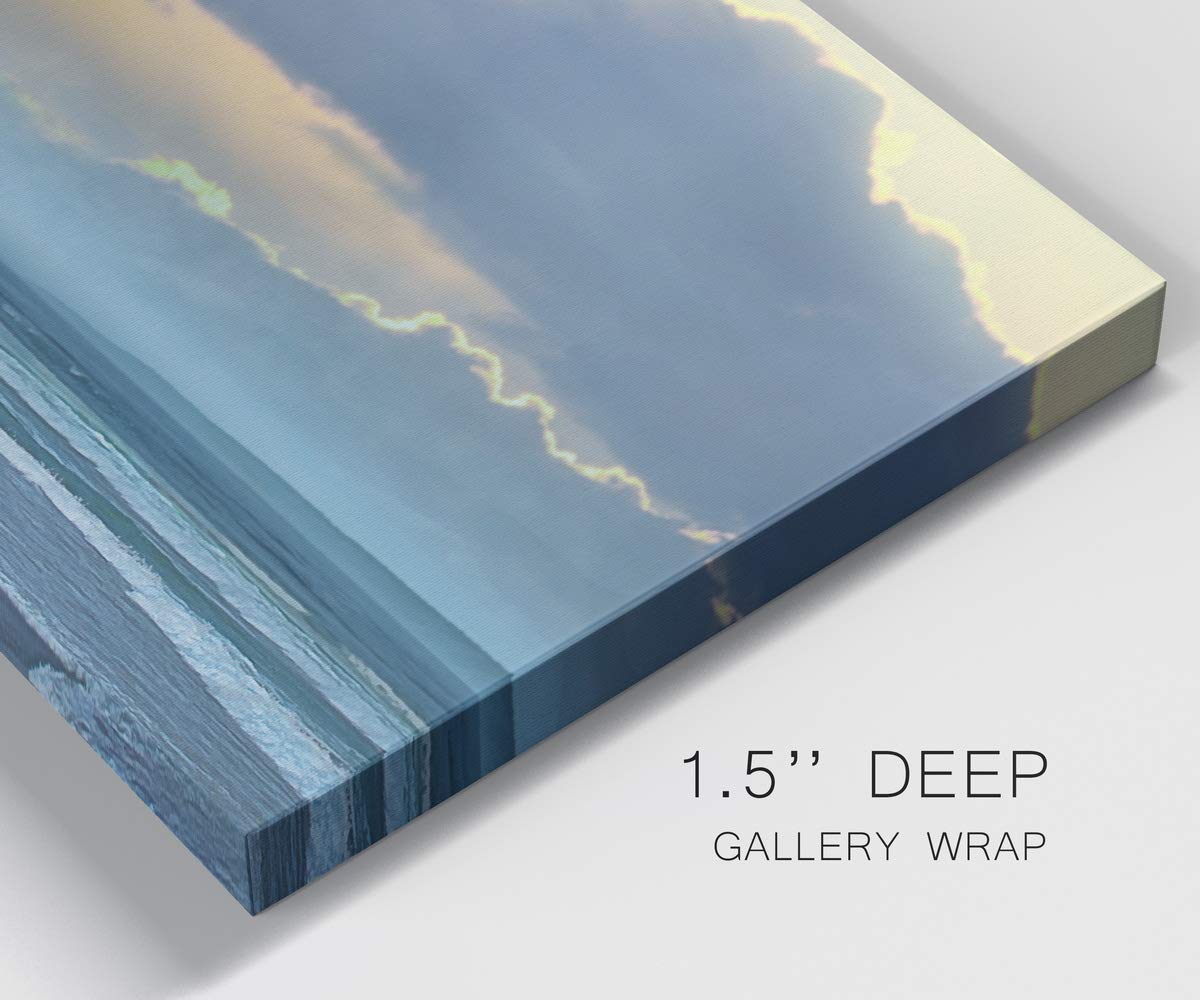 Modern Ocean Sunrise Canvas Wall Art - Blue Beach Landscape Print for Living Room, Bedroom, Bathroom & Office Decor - Ready to Hang 24x48 Inches - Perfect for Coastal, Nautical & Relaxing Home Interiors