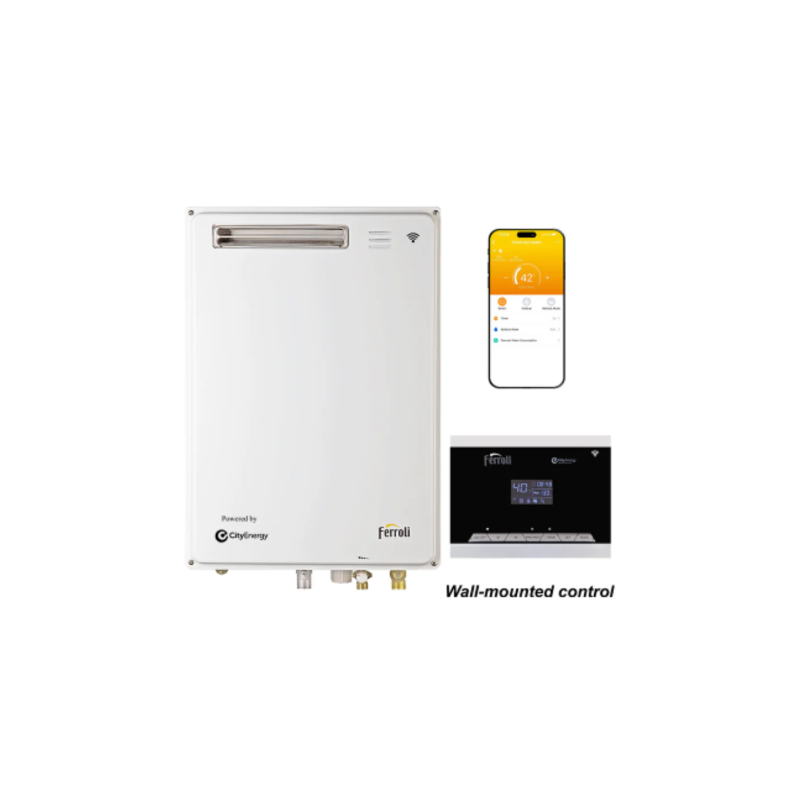 Ferroli GS 20 OE BIP TG (I) WiFi Gas Water Heater - Instant Hot Water for Home, Kitchen & Bathroom - Energy Efficient Tankless Water Heating System