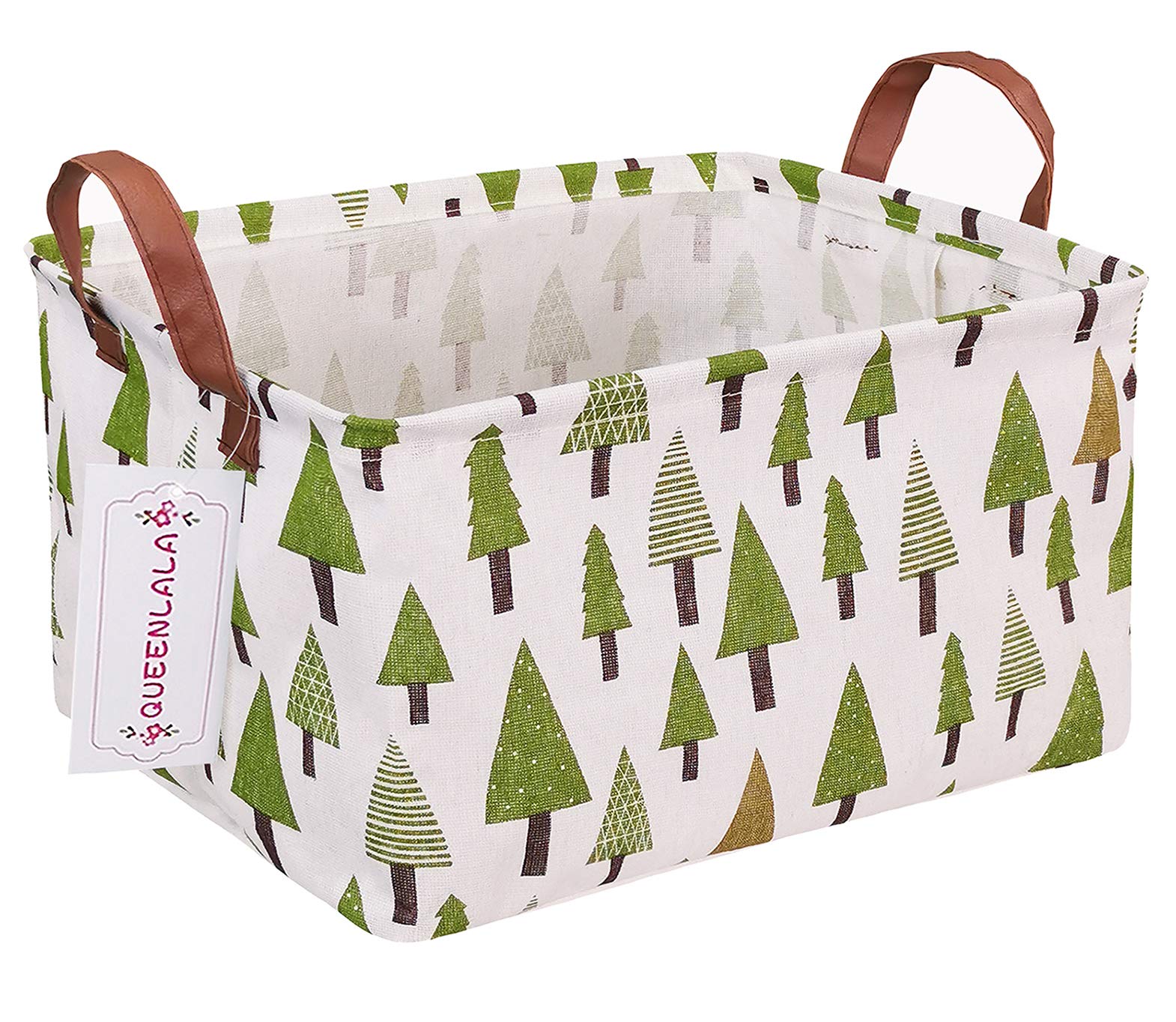 QUEENLALA Foldable Rectangular Laundry Hamper - Nursery Storage Basket for Toys, Clothes & Organizing | Portable Closet Shelf Bin for Bedroom, Office & Kids Room (Green Forest Pattern) - Perfect for Home Organization & Space Saving Storage