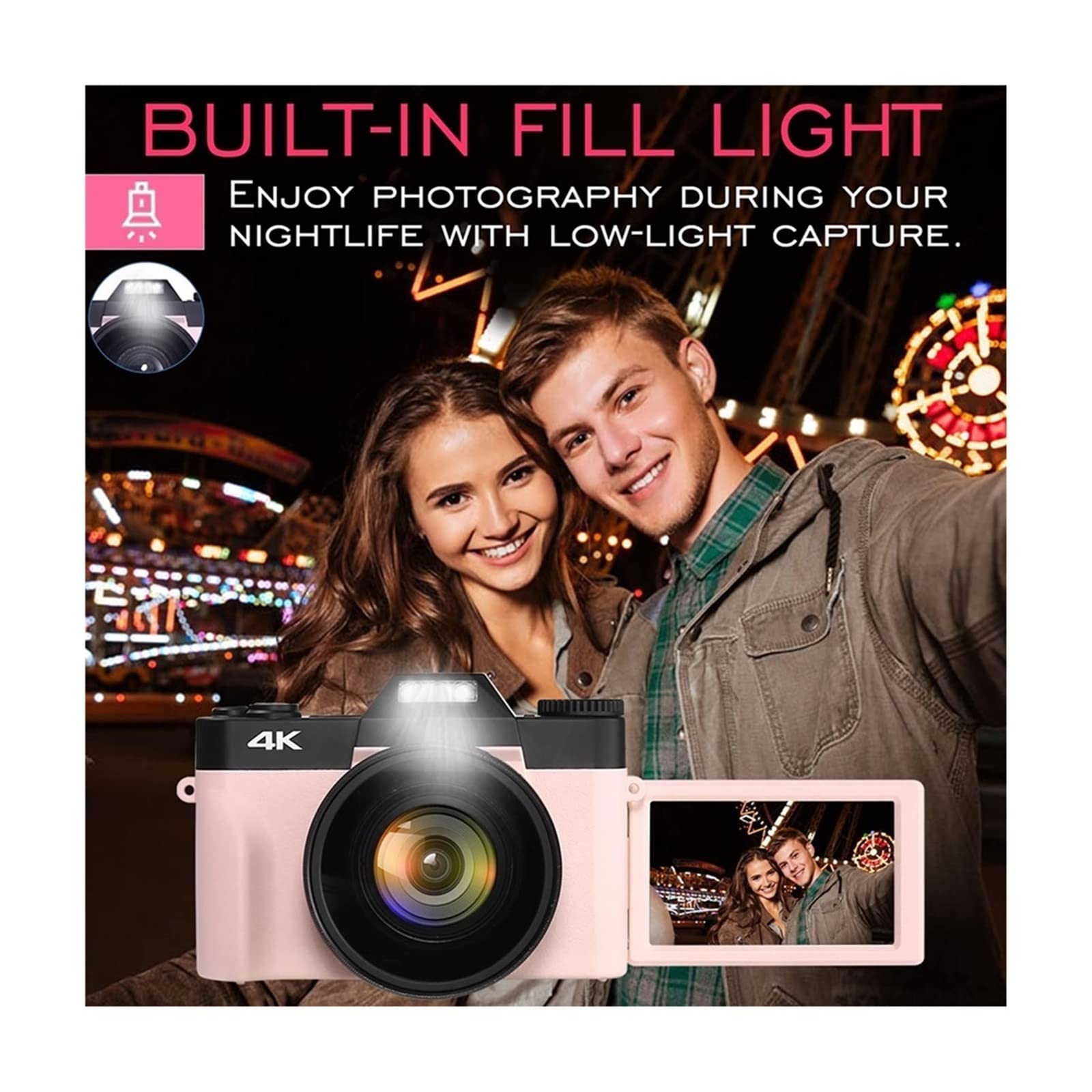 AUBEST 4K Video Camera Camcorder - 48MP Digital Camera with Flip Screen, 16X Zoom, 2 Pack for Vlogging, YouTube, Travel & Family Recording (No TF Card Included) - Perfect for Content Creators, Beginners & Home Movies