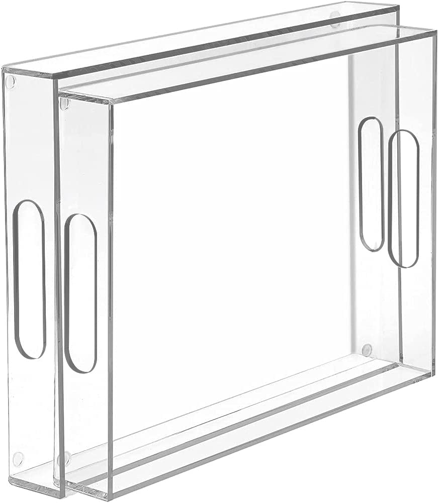 MaxGear 16-inch Clear Acrylic Serving Trays with Handles (Set of 2) - Decorative Nesting Trays for Coffee Table, Ottoman, Kitchen & Vanity | Perfect for Serving Food, Tea, Snacks & Organizing Beauty Essentials