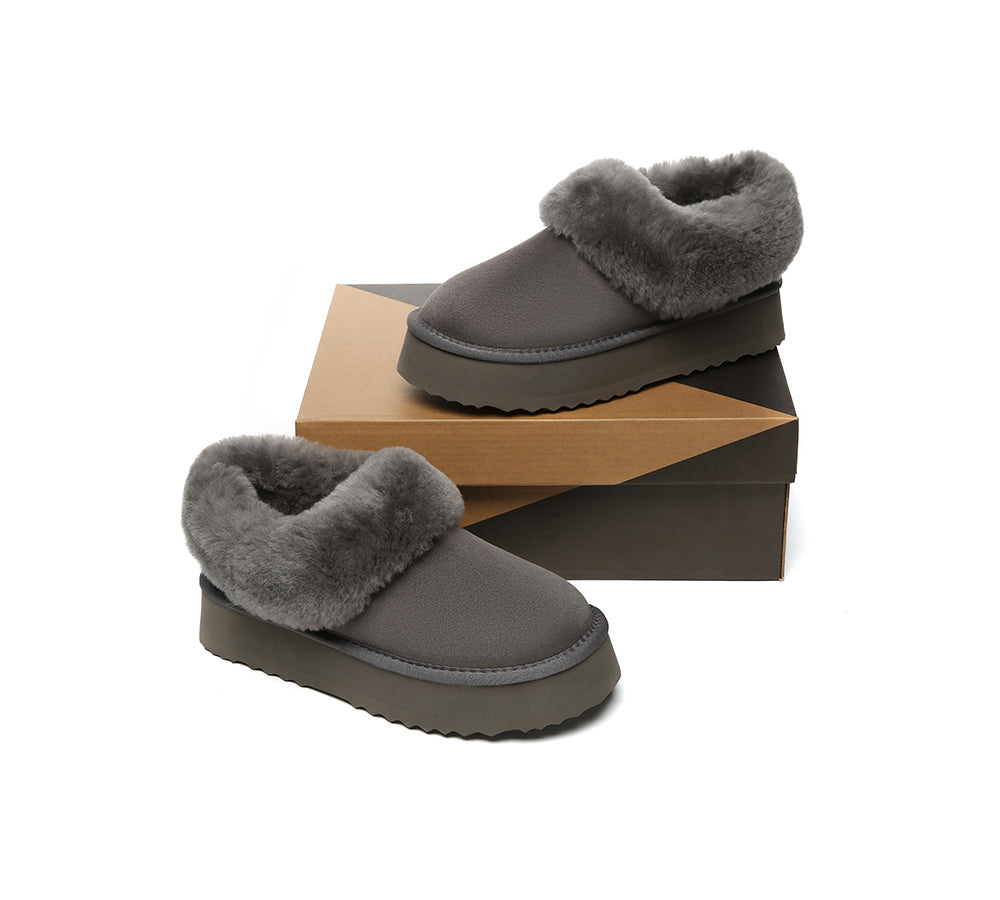 Australian Shepherd® Women's UGG Slippers - Genuine Sheepskin with Wool Collar, Ankle Bootie Platform Style - Cozy House Shoes for Winter, Home & Lounge Wear