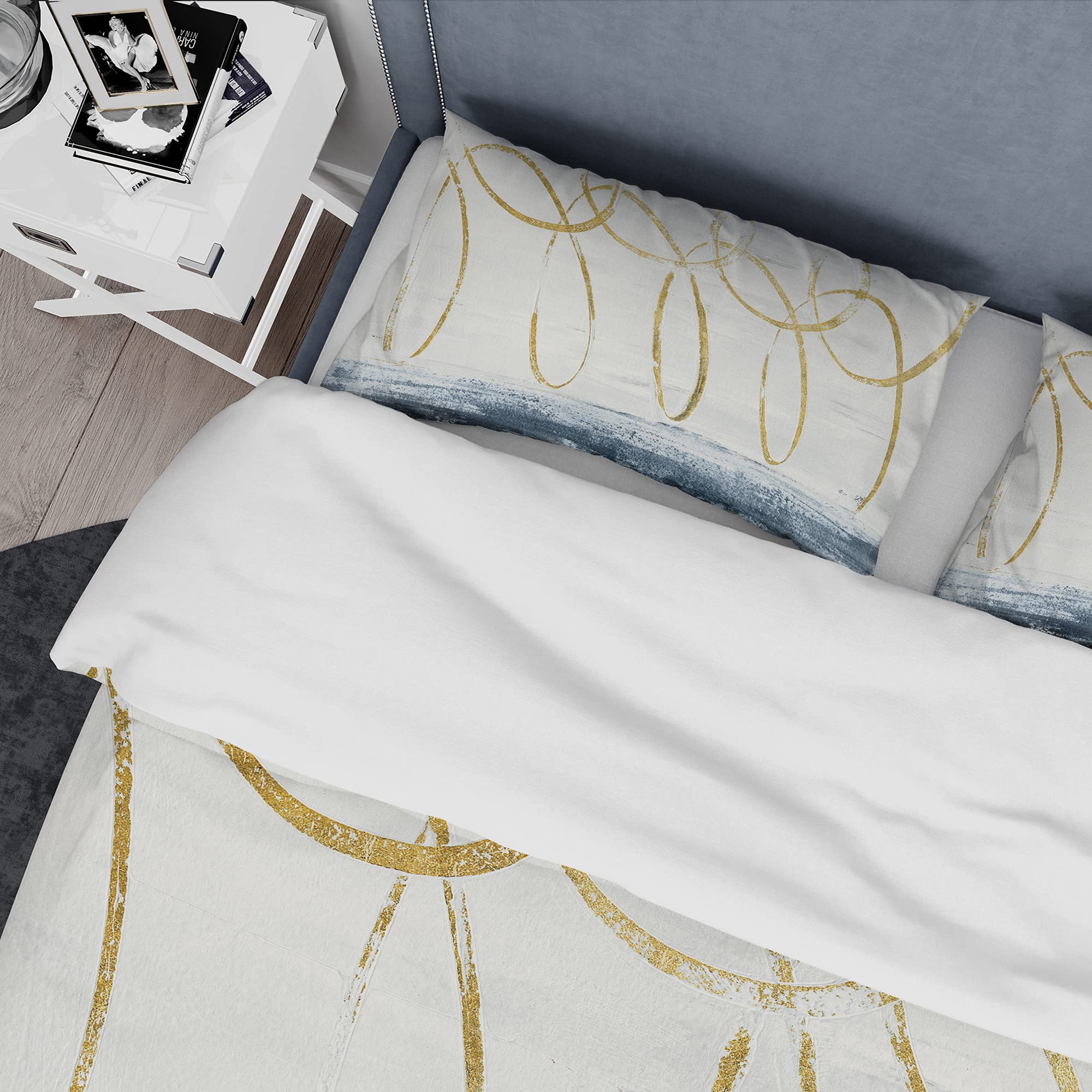 Modern Gold Abstract Geometric Duvet Cover Set King - 3pc Contemporary Bedding for All Seasons