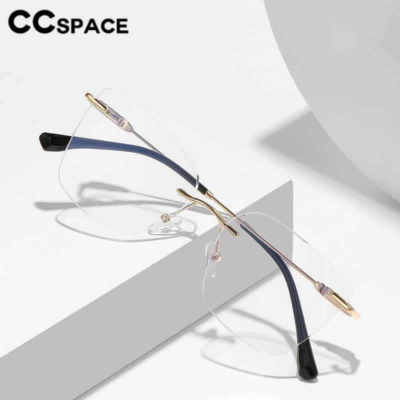 CCspace Women's Rimless Square Alloy Spring Hinge Eyeglasses - Lightweight Metal Frame Glasses for Reading, Working & Daily Use (Model 302086)