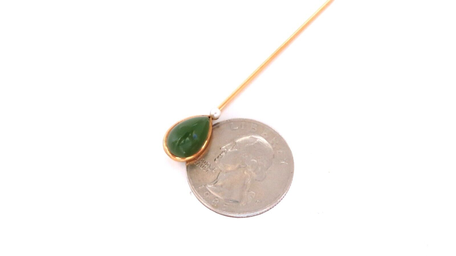Natural American Green Jade Hat Stick Pin Scarf Clip with 14kt Gold - Elegant Accessory for Hats, Scarves, and Fashion Outfits