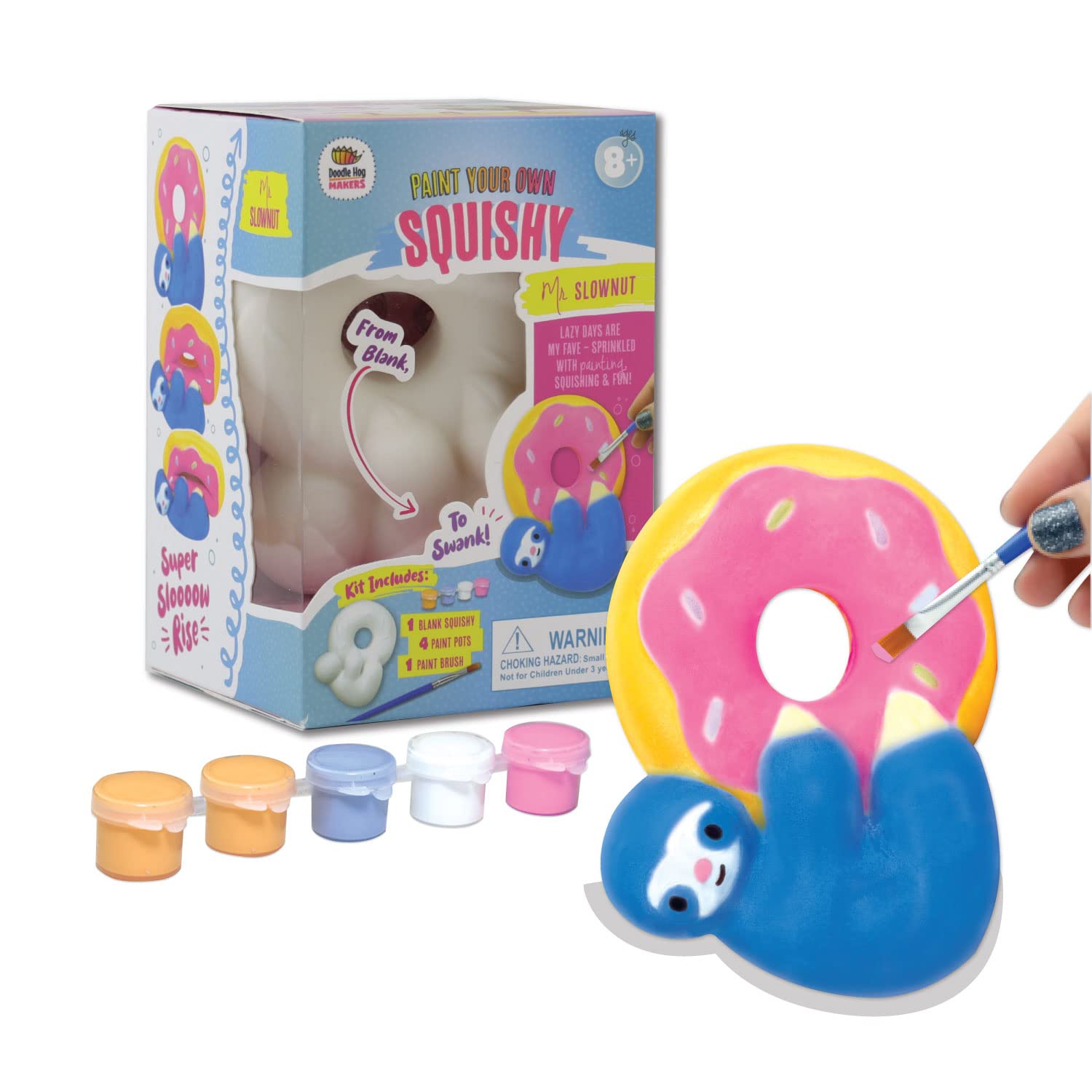 DOODLE HOG Sloth Squishy Painting Kit - Slow Rise Squishy Animals Toys for Kids Ages 8-12, Creative Arts & Crafts DIY Gift for Girls & Boys - Perfect for Easter Basket Stuffers, Birthday Presents & Stress Relief Fun