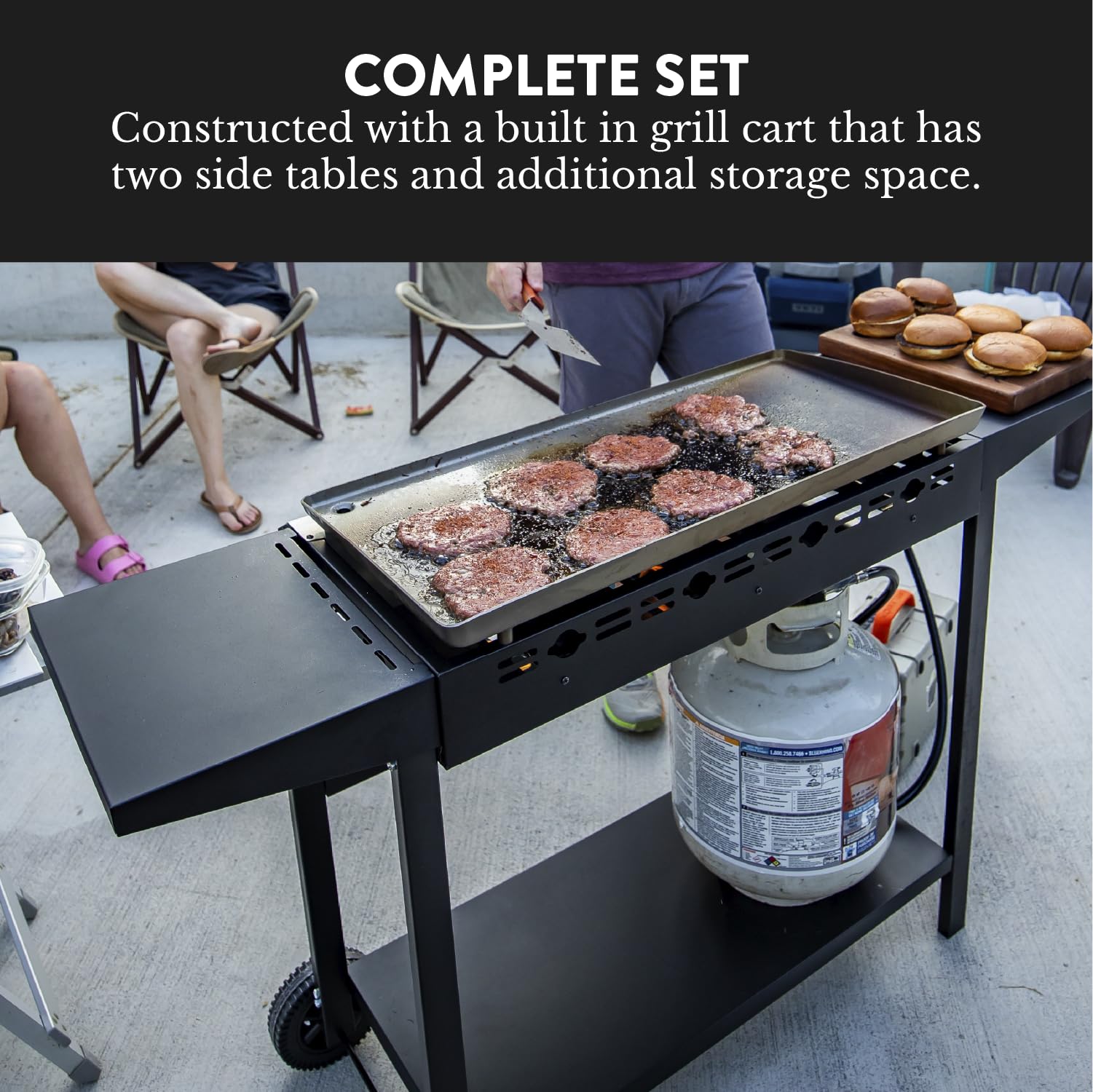 Gas One 4-Burner Flat Top Propane Grill with Outdoor Cart - Stainless Steel Auto-Ignition Camping Griddle for Easy Cleaning - Perfect for Backyard BBQs, Tailgating & Outdoor Cooking
