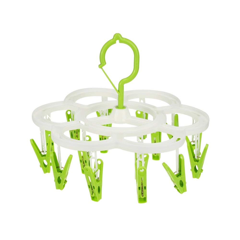 Foldable Underwear & Socks Drying Rack - Space Saving Laundry Organizer with Plastic Clips | Portable Clothes Hanger for Small Spaces, Apartments, Dorms & Travel (Green) - Perfect for Indoor/Outdoor Drying, Camping & RV Use