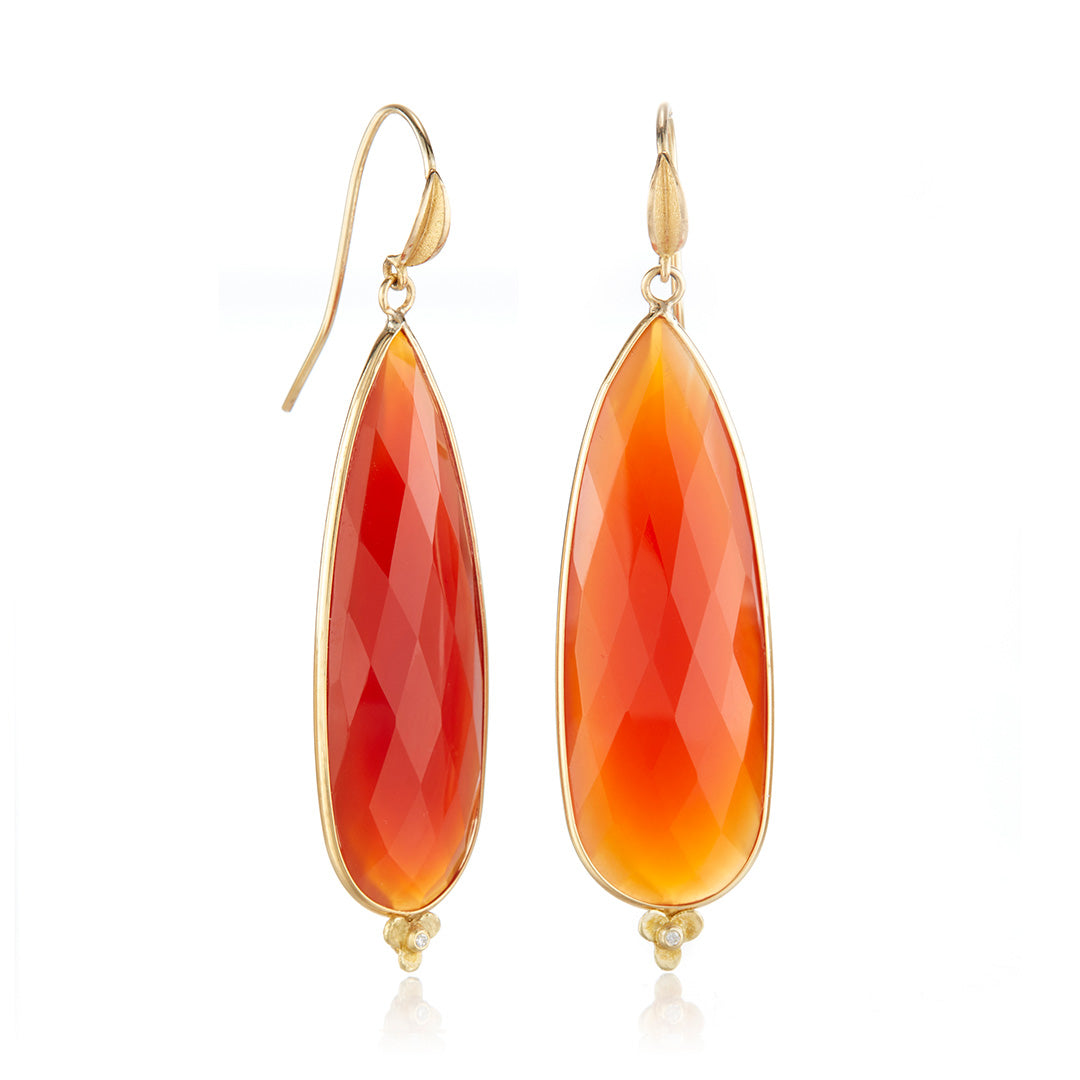 Faceted Carnelian Trillium Drop Earrings for Women - Handmade Gemstone Dangle Earrings - Elegant Boho Jewelry for Parties, Weddings & Special Occasions
