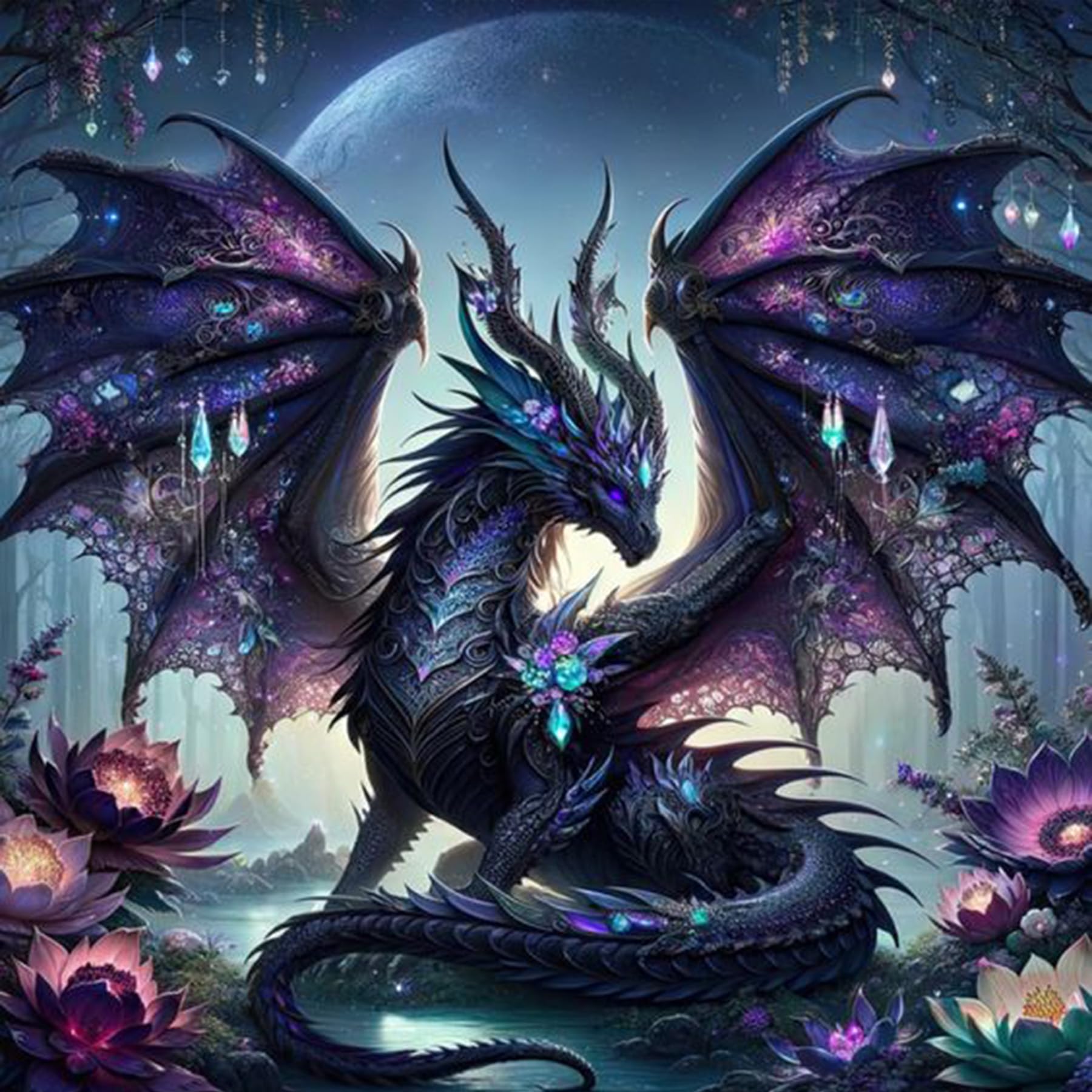5D Dragon Diamond Painting Kit - Round Full Drill Art for Home Wall Decor (14x14 Inch) - Perfect for Adults DIY & Gift Giving