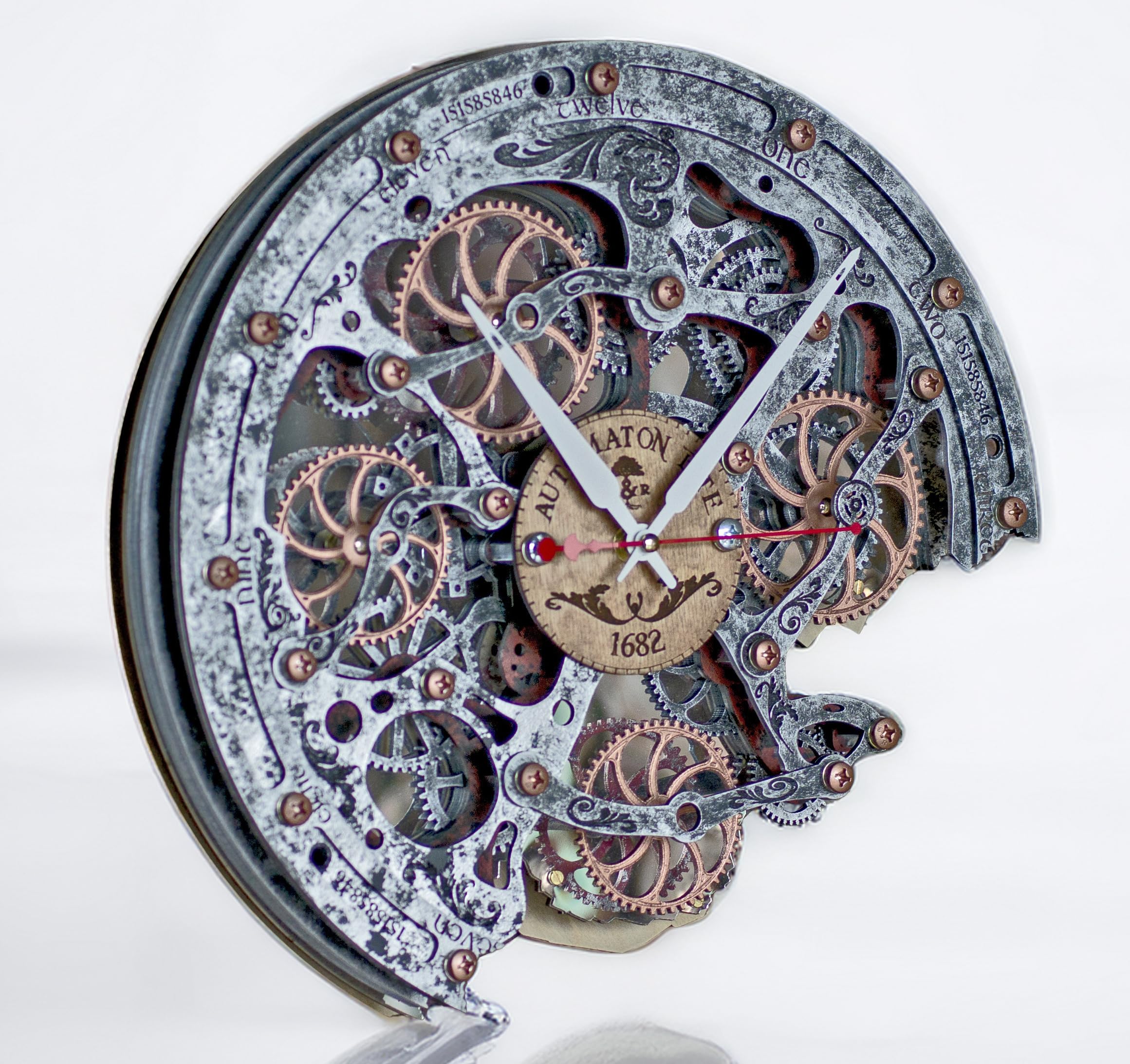 Automaton Bite 1682 Steampunk Wall Clock - Large Mechanical Silent Motion Clock with Moving Gears | Vintage Metal Jacket Design for Living Room, Office & Loft Decor | Unique Personalized Engraved Gift for Home & Workspace