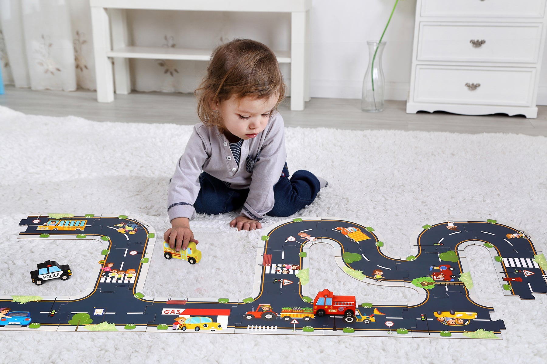 City Road 21 Piece Puzzle Play Set for Kids - Educational Toddler Toy with Vehicles & Buildings - Perfect for Preschool Learning & Family Game Night