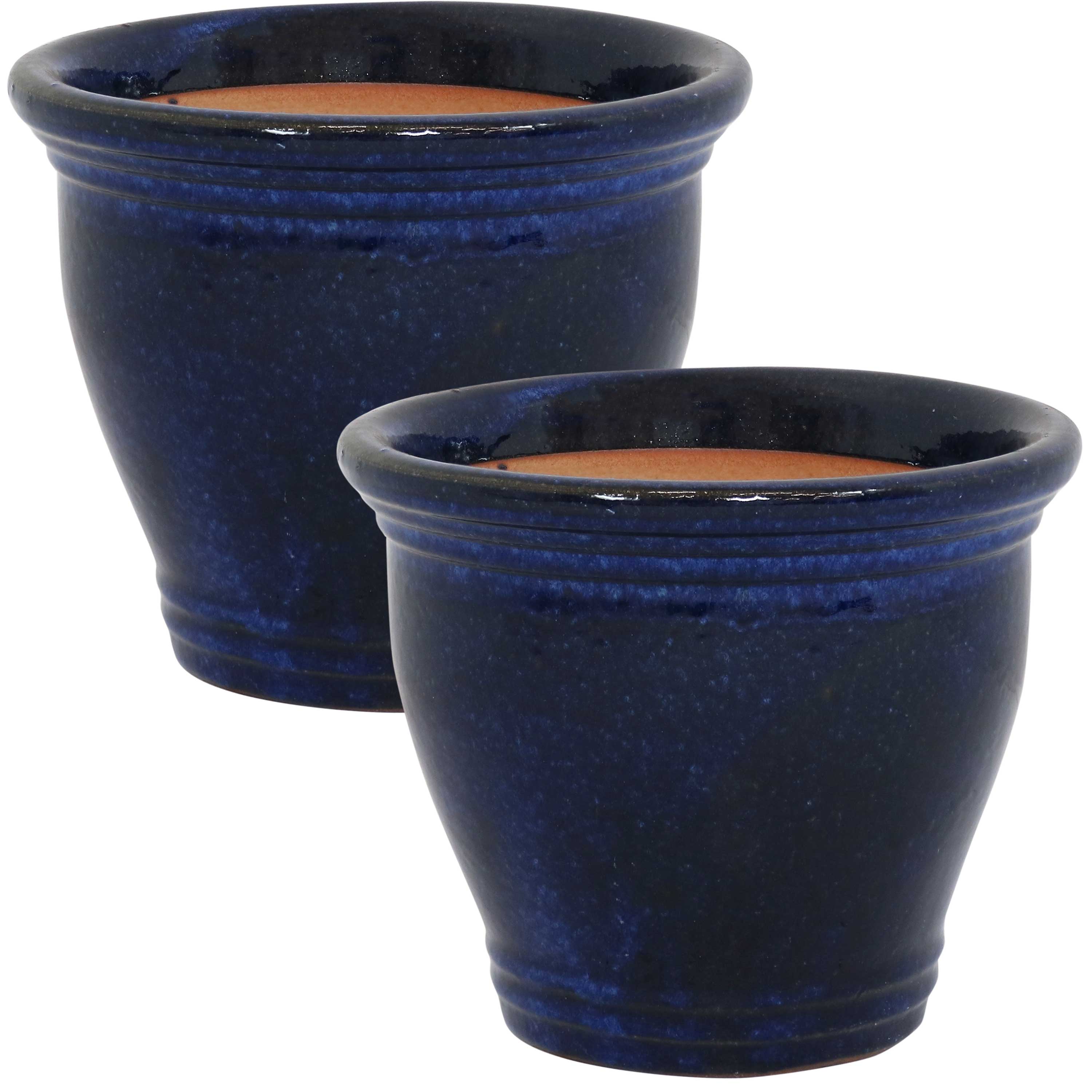 Premium Glazed Ceramic Plant Pots with Drainage Holes - Set of 2 Indoor/Outdoor Flower Planters for Home Decor, Garden & Patio