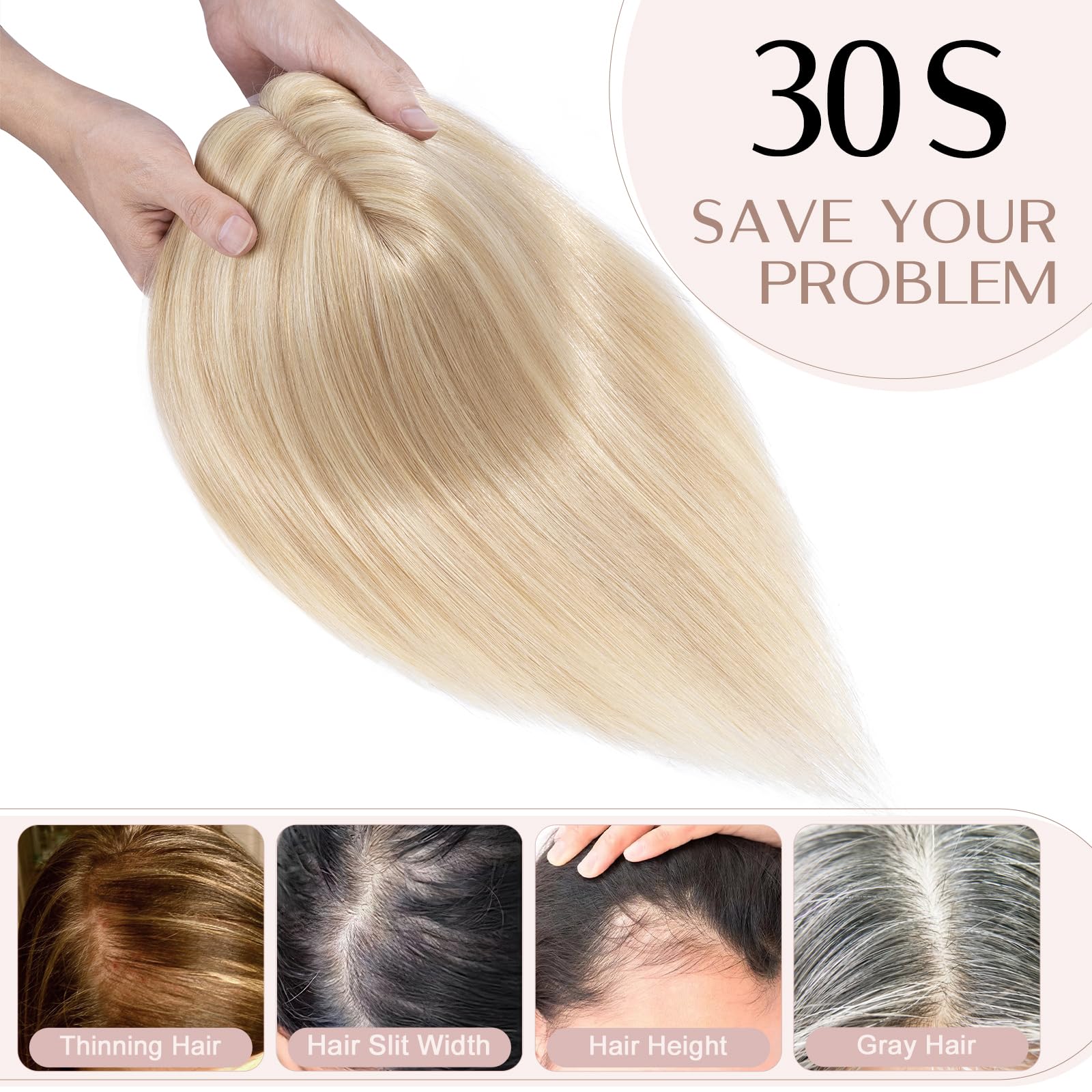 14 Inch Human Hair Topper for Women - No Bangs Real Human Hair Topper for Thinning Hair #18P613 Camel Mixed Light Gold | Perfect for Daily Wear, Special Occasions & Hair Volume Enhancement