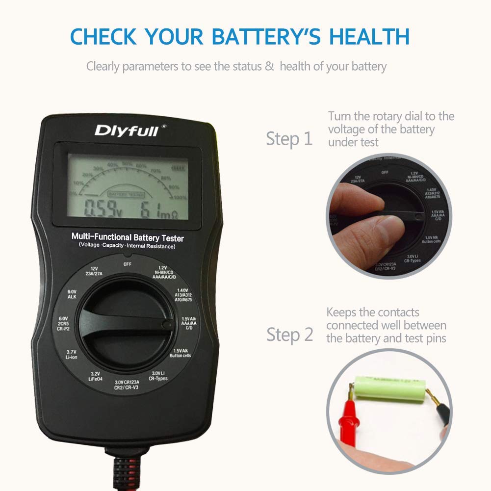 Dlyfull B3 & B2 Universal Battery Tester with 3 AAA Batteries - Check AA AAA C D 9V Button Cell Voltage - Perfect for Home, Office, and Emergency Kits