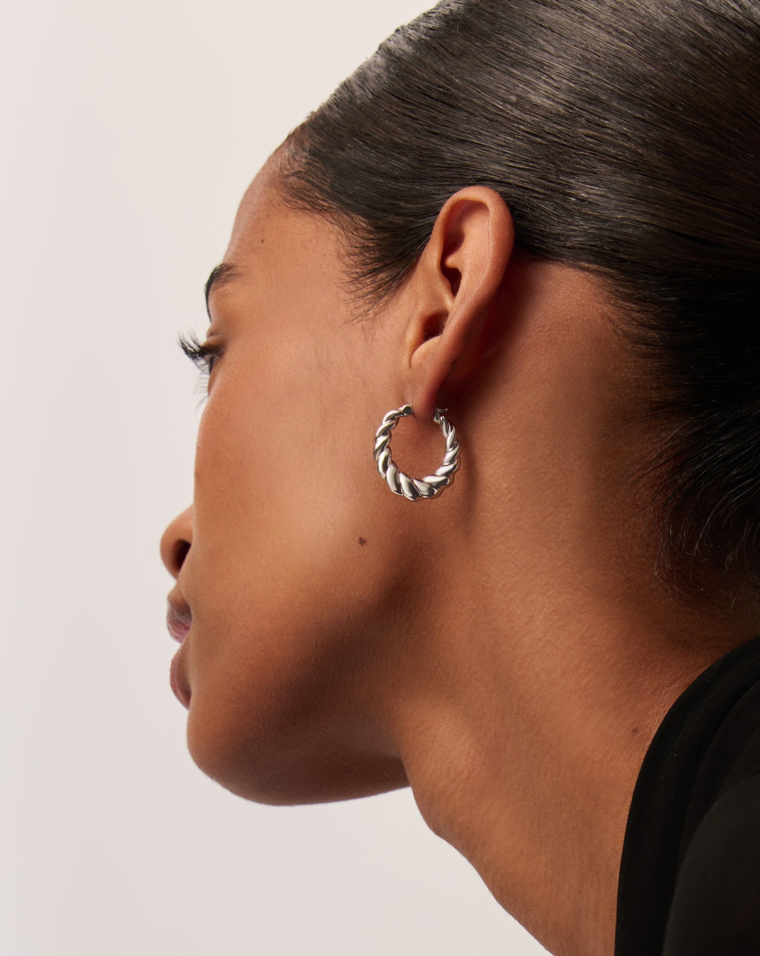 Twisted Tidal Medium Hoop Earrings - Rhodium Plated Brass Jewelry for Women | Elegant Dangle Earrings for Party, Wedding & Everyday Wear
