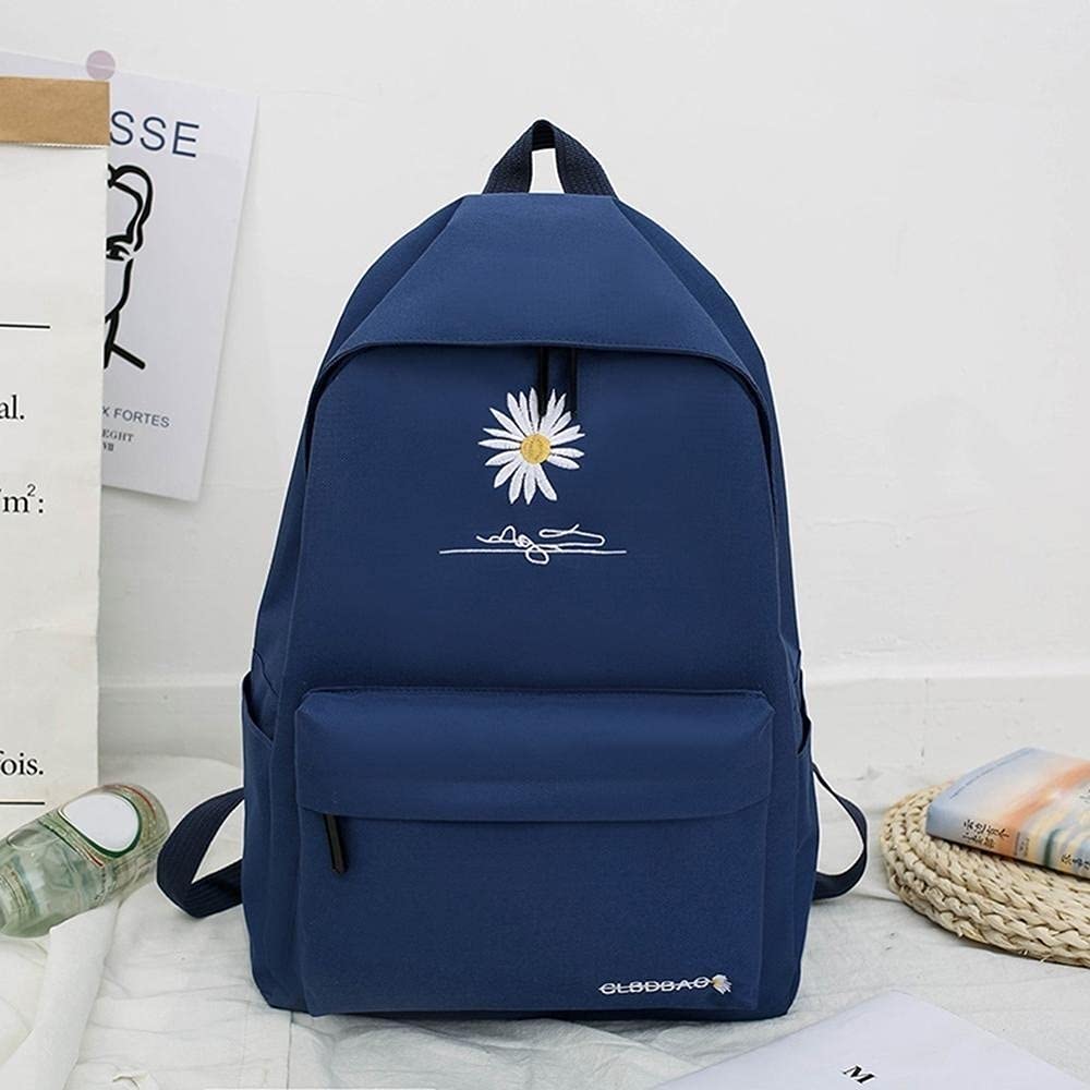 XYHMH Nylon Daisy Print Backpack for Women & Teens - Lightweight School Bag for College, High School & Travel - Solid Blue Backpack with Durable Design (Perfect for Daily Commute, Campus Life & Outdoor Adventures)
