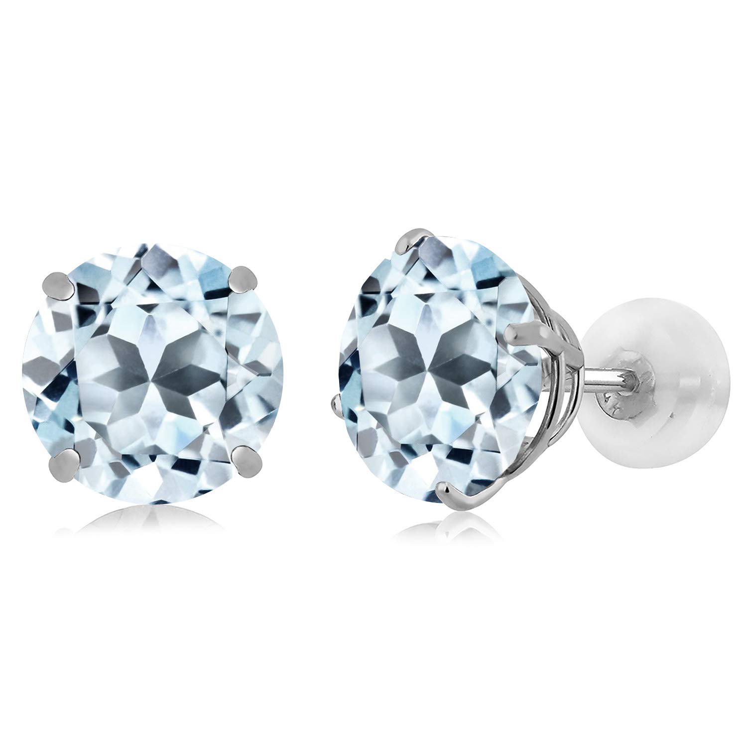 Gem Stone King Solid 14K White Gold 8MM Round Gemstone Birthstone Stud Earrings for Women & Men | Comfort Back Design | Perfect Gift for Birthday, Anniversary & Special Occasions