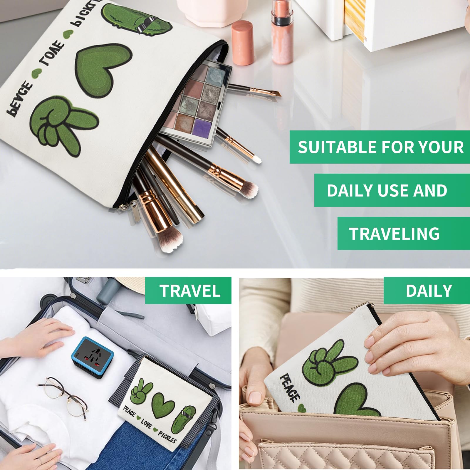 Funny Pickle-Themed Makeup Bags for Women - Cute Travel Cosmetic Pouches - Perfect Gift for Pickle Lovers, Friends, Daughter & Mom - Birthday, Christmas & Friendship Surprise - Great for Travel, Gym & Daily Use