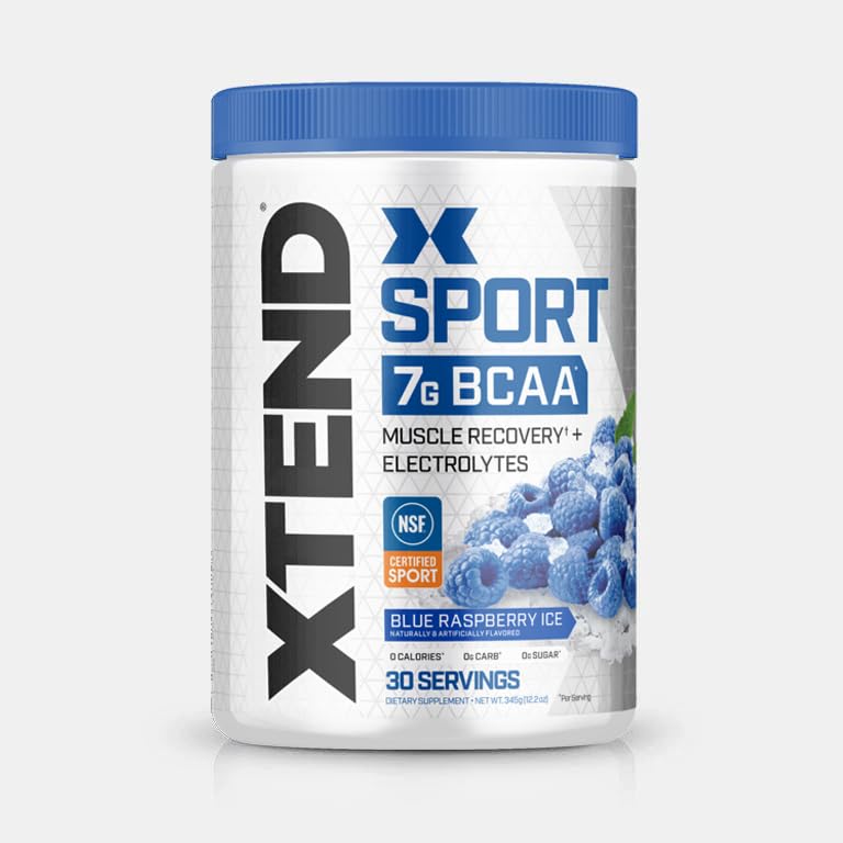 XTEND Sport BCAA Powder Blue Raspberry Ice - Electrolyte Recovery Drink with Essential Amino Acids for Muscle Hydration & Post-Workout Recovery - 30 Servings - Ideal for Gym, Running & Fitness Enthusiasts