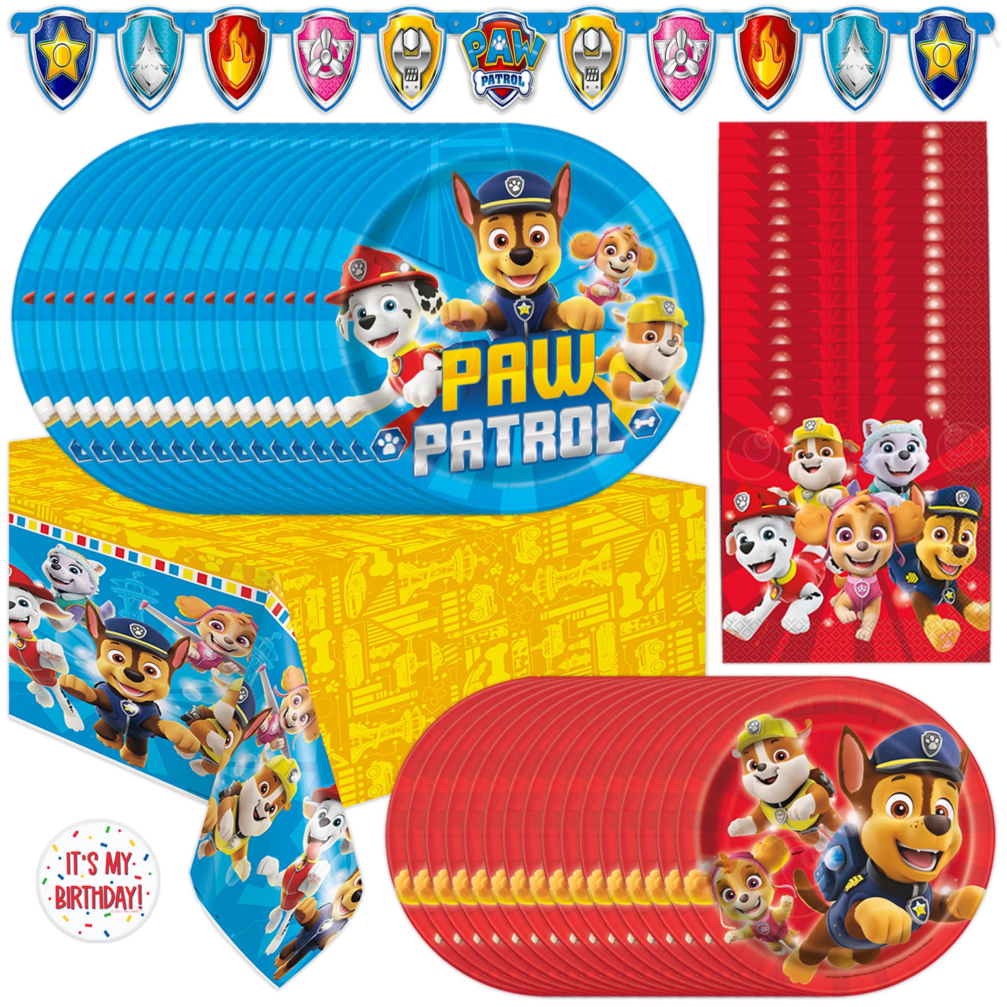Paw Patrol Birthday Party Decorations Set - Officially Licensed Supplies for 16 Guests | Includes Banner, Tablecloth, Plates, Napkins & Stickers | Perfect for Kids' Birthday Parties, Themed Events & Classroom Celebrations